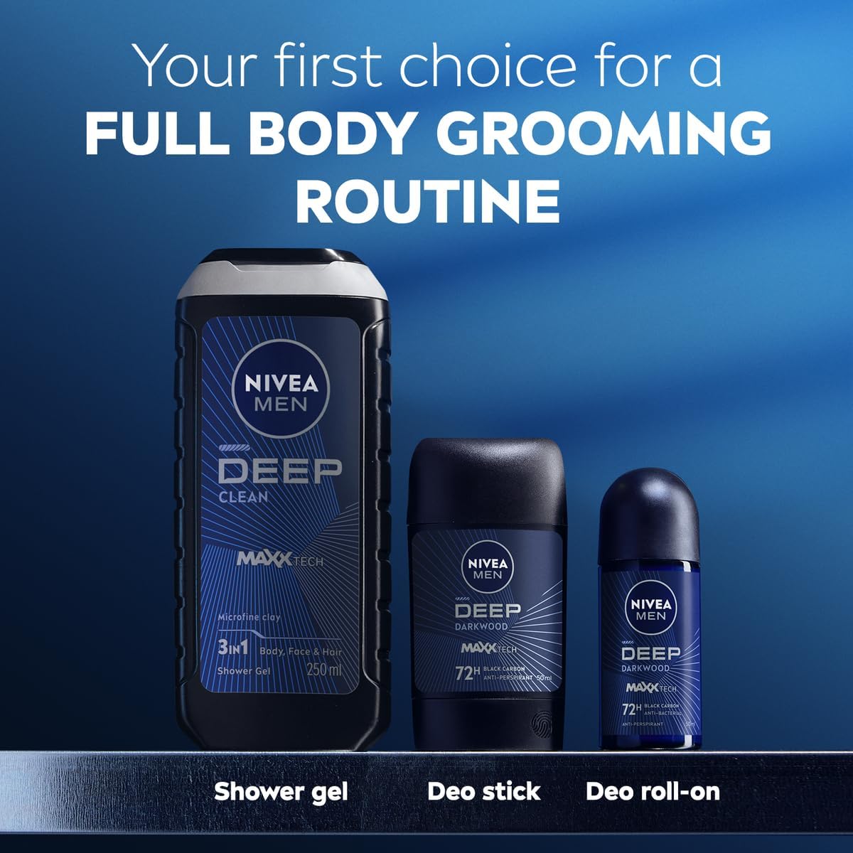 NIVEA MEN Deep MaxxTech Darkwood Spray 150ml, with Black Carbon, 72H Odor & Sweat Protection, Warm Darkwood Scent - Medaid International