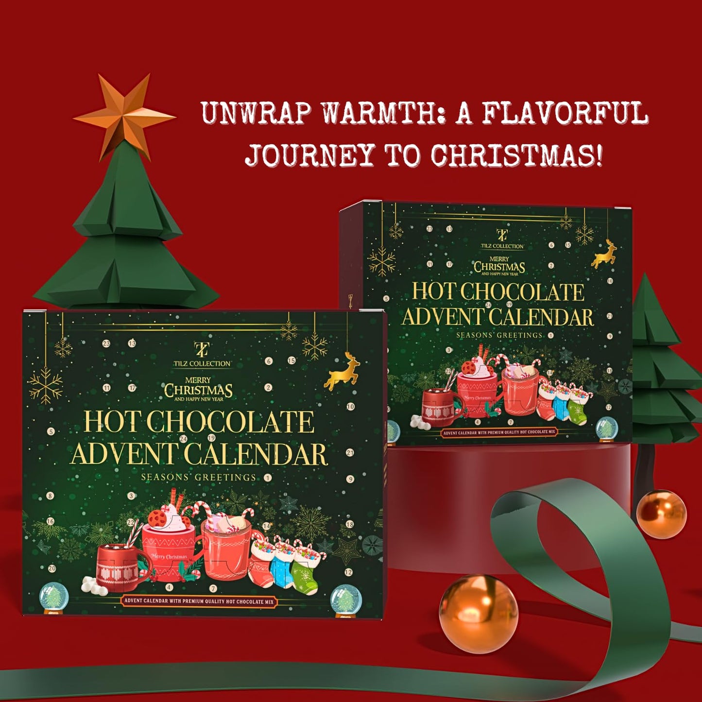 Hot Chocolate Advent Calendar 2025 - Gourmet Luxury 24 Hot Chocolate Selection Variety Flavours - Food Advent Calendars Gifts Set For Men Women Children - Medaid International