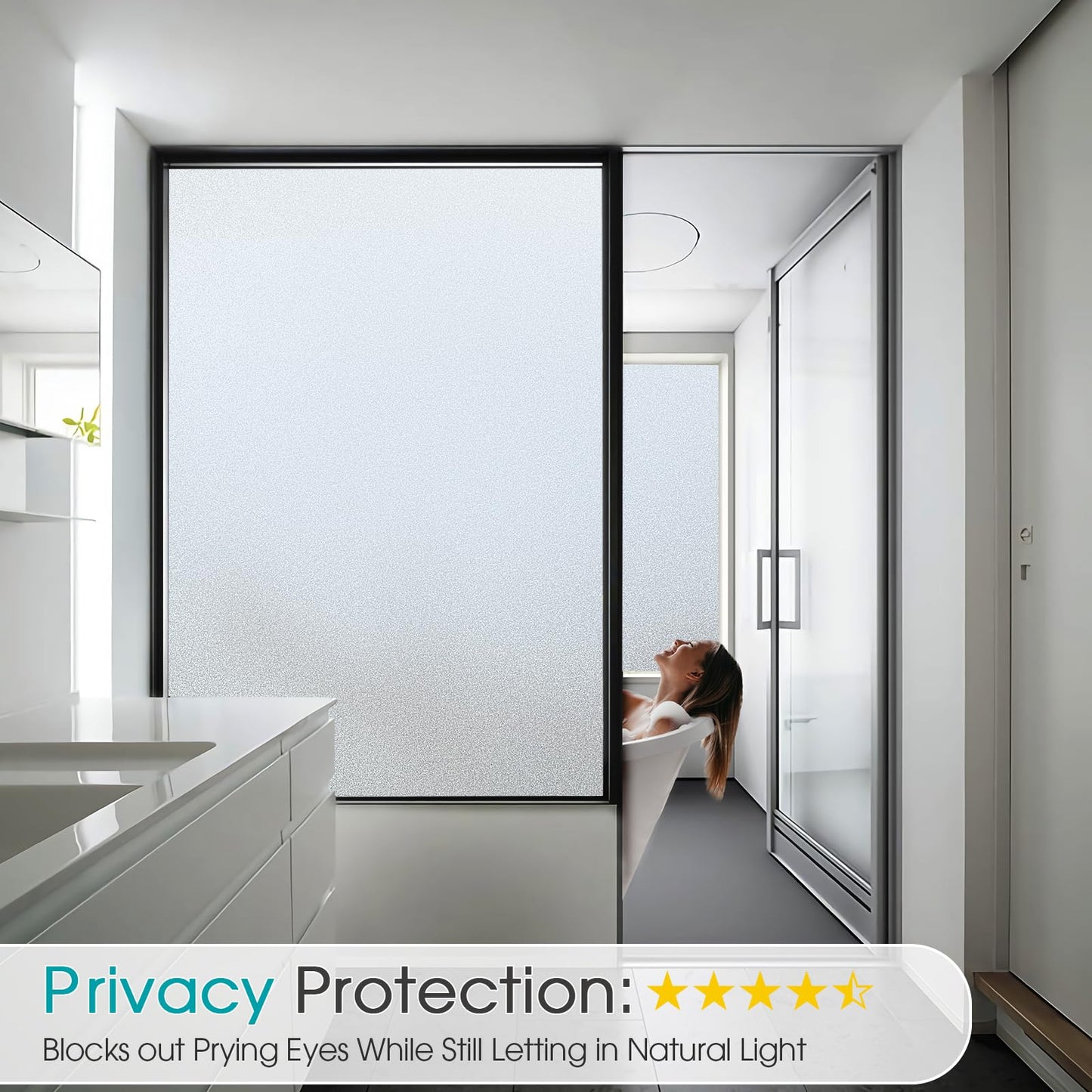 Coavas Window Privacy Film Frosted Glass Static Clings, Bathroom Frosting Decorative Window Stickers, Heat UV Blocking Anti-Glare Door Window Coverings Day and Night (17.5 x 78.7 Inch, Pure) - Medaid International