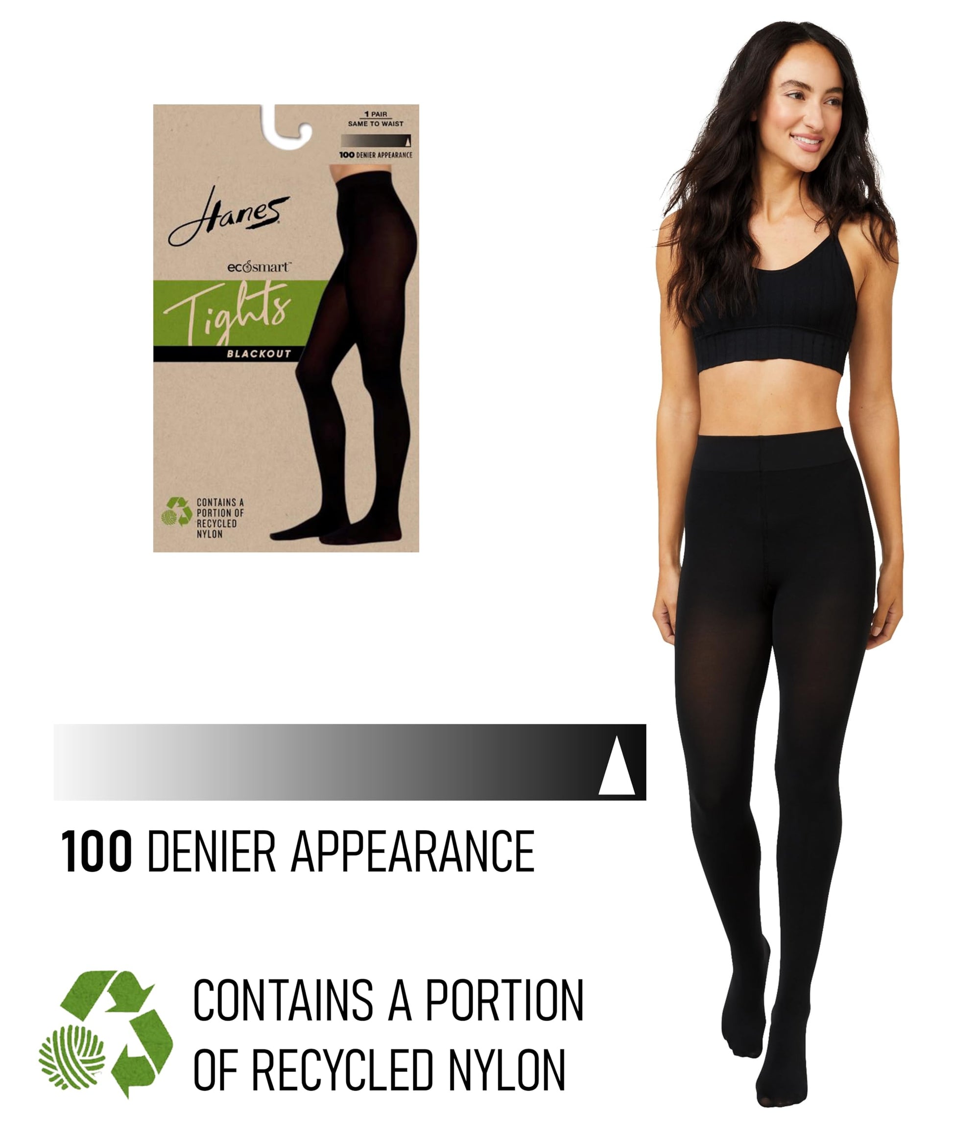 Hanes EcoSmart Blackout Tights, Same to Waist, Sheer Toe, Black, Size Small (Pack of 1) - Medaid International