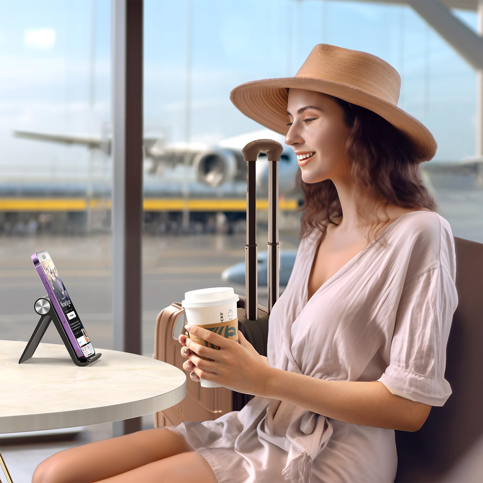 UGREEN Cell Phone Stand for Desk Portable Foldable Phone Holder Angle Adjustable Compatible with iPhone 17 Air 16 15 Pro Max 14 Plus, iPhone 13 12 11 SE XS XR Smartphone, Mini Size, Black - Medaid International