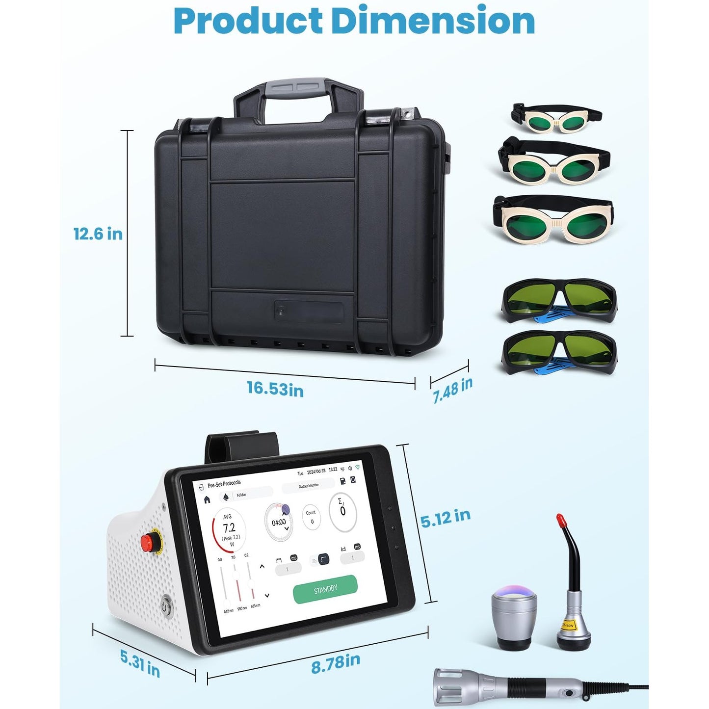 Cold Laser Therapy System with LCD Touch Screen, High Power Red Light Therapy Machine for Vet/Human, Near Infrared Light for Joint Muscle Relief - 980nm+810nm+635nm - Medaid International