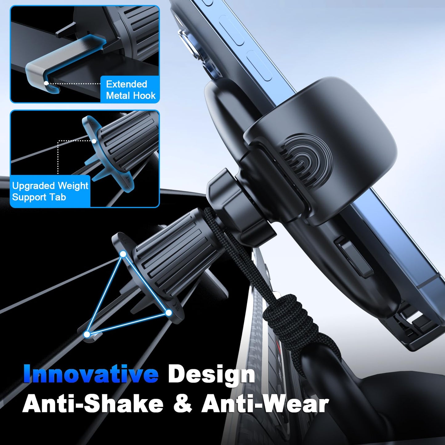 [2025 NEW] Car Phone Holder for Horizontal/Vertical Vent【Upgraded Metal Hook Clip】【Wider Clamp&Fit Thicker Case】Universal Cellphone Stand Car Mount Cradle for iPhone 17 Pro Max 16 15 14 13 Air Android - Medaid International