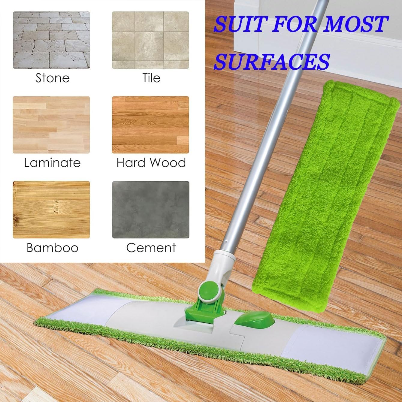 4 Pack Reusable Microfiber Mop Pads Compatible with 3M Scotch-Brite M-005 Floor Mops, 2 Pack Wet and 2 Pack Dry Use Pads Fit for Folding mop 15 in*3.9 in mop Head - Medaid International