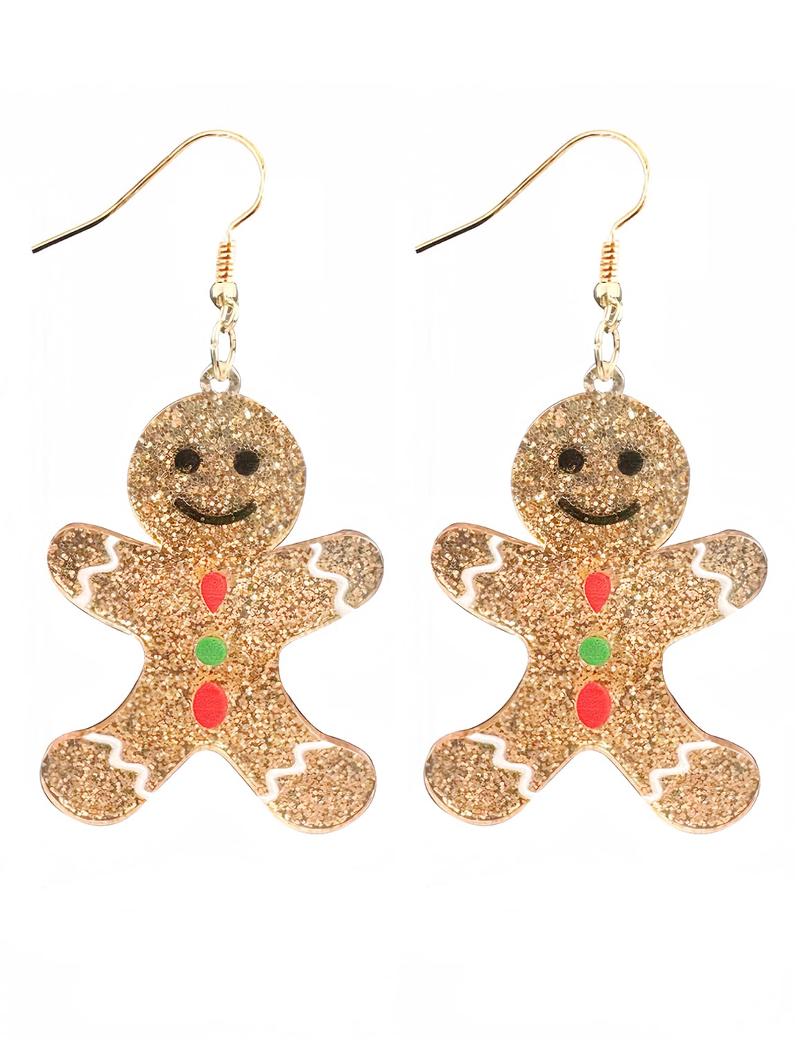 Christmas Gingerbread Man Glitter Gold Acrylic Earrings Charm Dangle Drop Earrings Resin Fashion Statement Holiday Xmas Party Dress Outfits Decor for Women - Medaid International