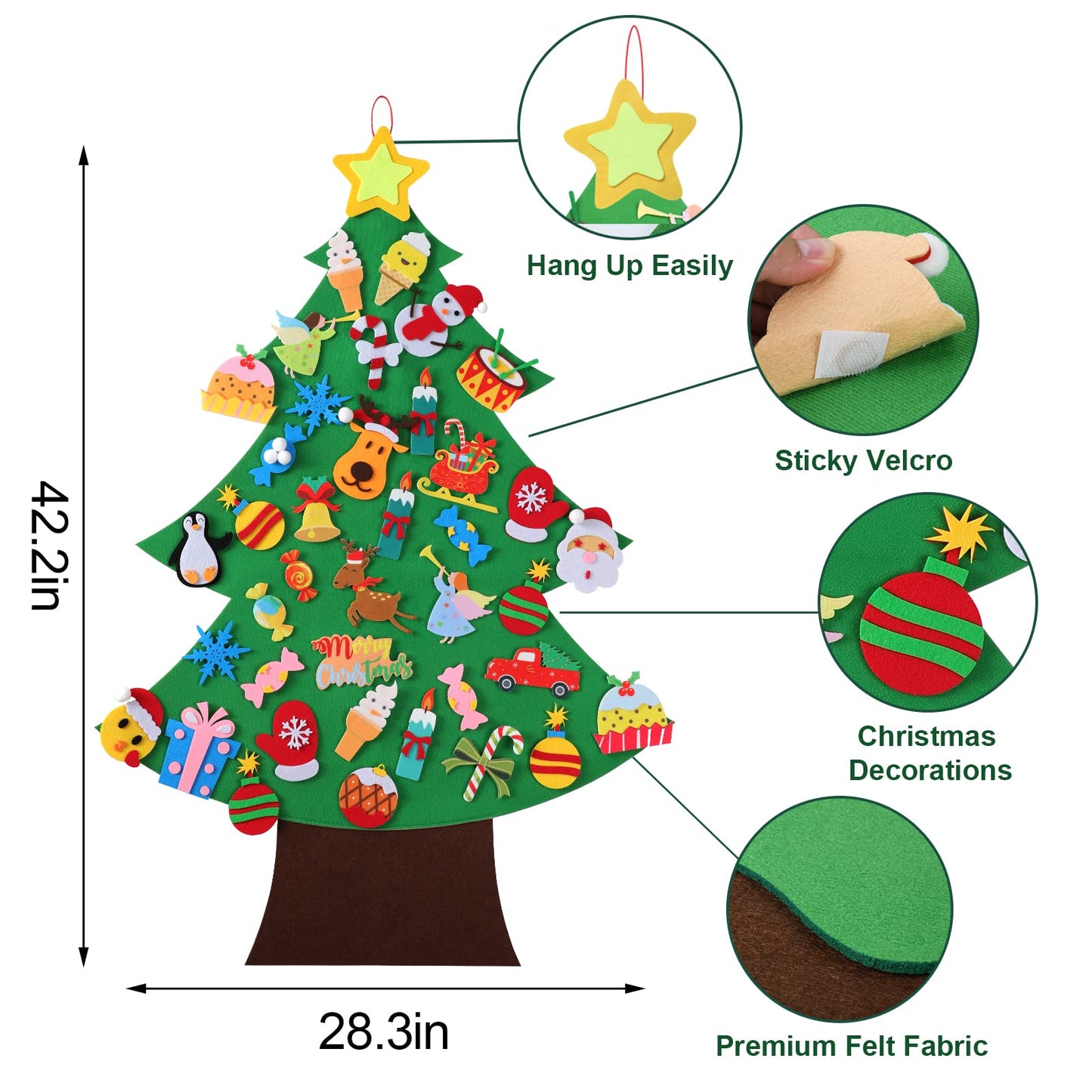 Felt Christmas Tree - 3.5 FT Wall Felt Christmas Tree for Kids with 40 Pcs Ornaments, DIY Xmas Gifts for Christmas Decorations - Medaid International
