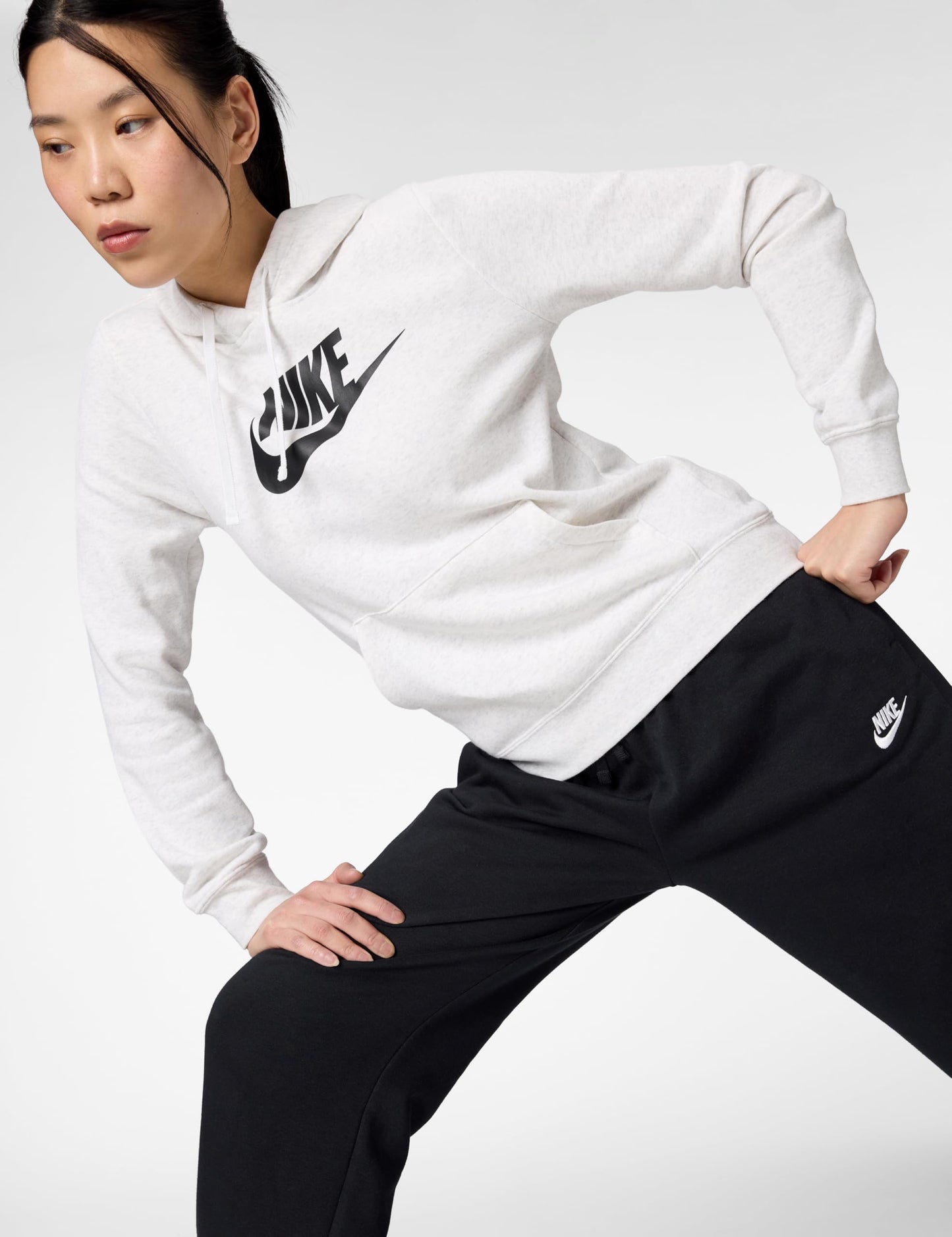 Nike Women's Sportswear Club Fleece Logo Pullover Hoodie, Birch Heather/Black, Large - Medaid International