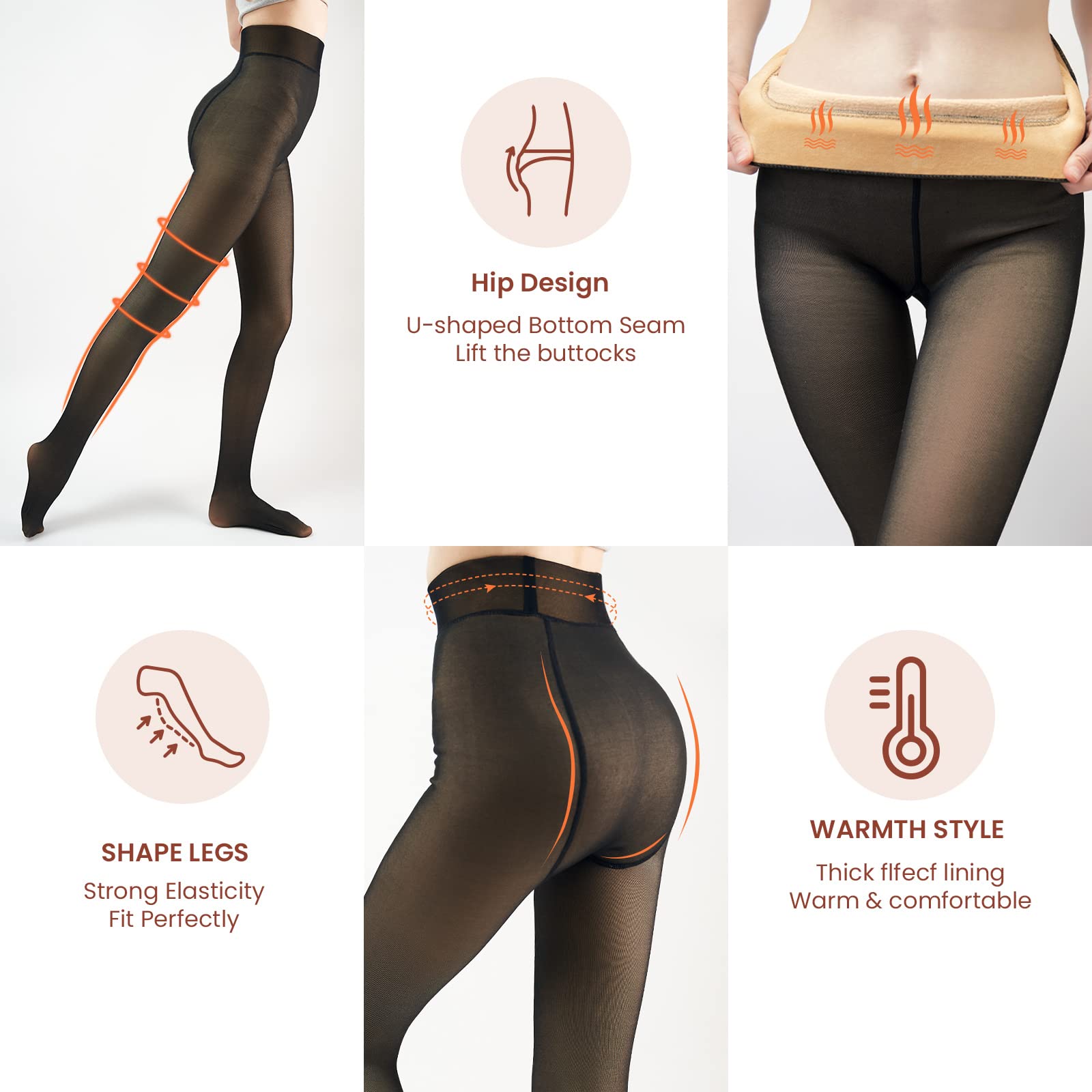 X-CHENG Fleece Lined Tights Sheer Women - Fake Translucent Warm Pantyhose Leggings Sheer Thick Tights for Winter - Medaid International