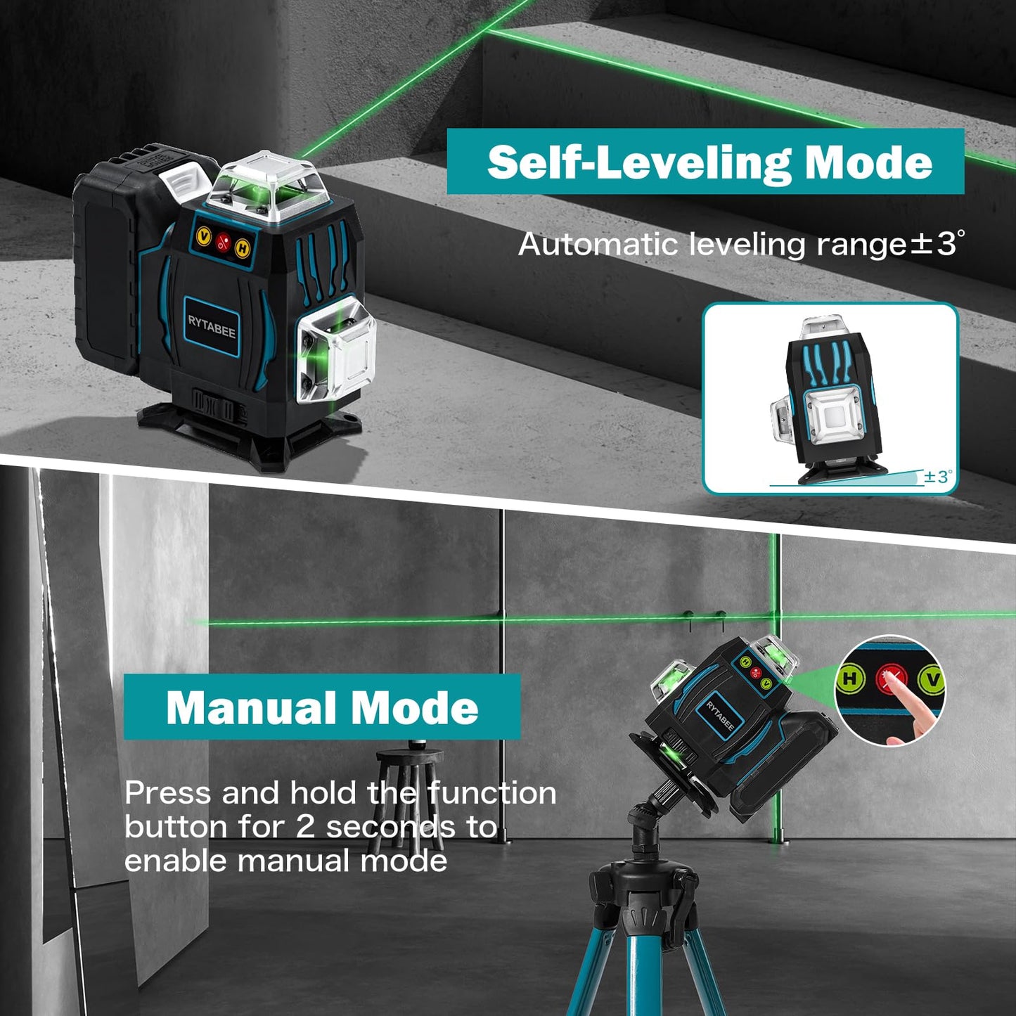 4x360° 16 Lines Laser Level with Remote&APP Control, Rechargeable Green Laser Cross Line Lazer with Tripod, Magnetic Bracket，4D Level Laser Tool for Construction, Picture Hanging, Home Renovation - Medaid International