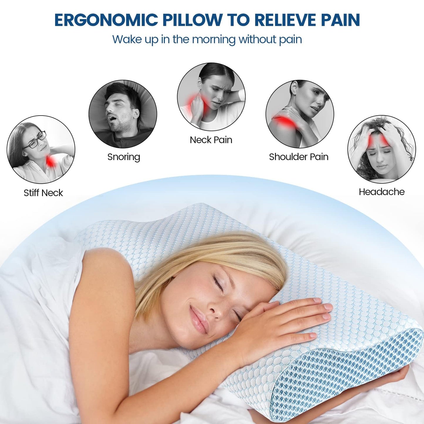 Memory Foam Bed Pillow for Sleeping, Ergonomic Cervical Contour Neck Support Orthopedic Pillow for Side Back Stomach Sleeper, Neck and Shoulder Pain - Medaid International