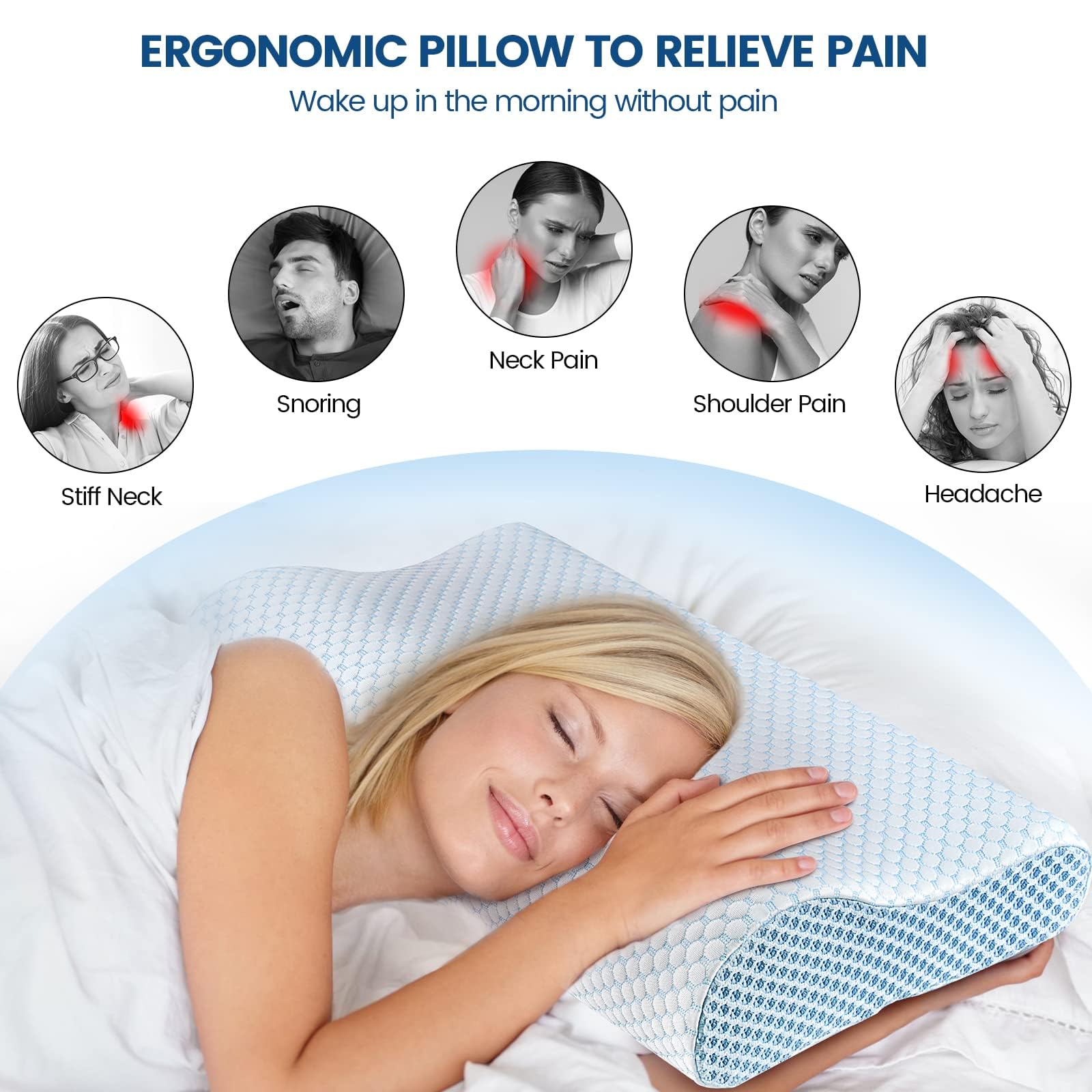 Memory Foam Bed Pillow for Sleeping, Ergonomic Cervical Contour Neck Support Orthopedic Pillow for Side Back Stomach Sleeper, Neck and Shoulder Pain - Medaid International