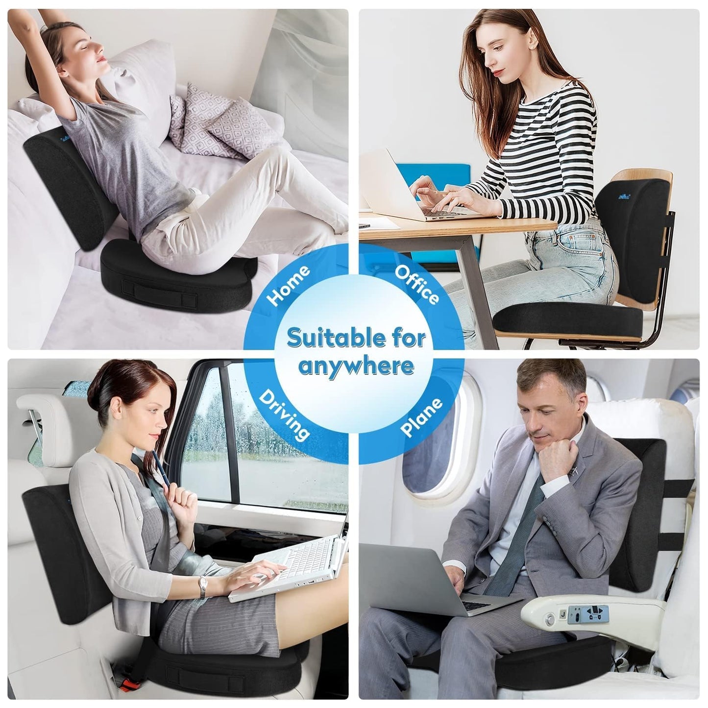 CloudBliss Seat Cushion,Office Chair Cushion,Car Seat Cushions,Lumbar Support Pillow for Office Chair,Back Support Memory Foam Pillow Coccyx Cushions for Tailbone Pain,Sciatica Back Pain Relief Black - Medaid International
