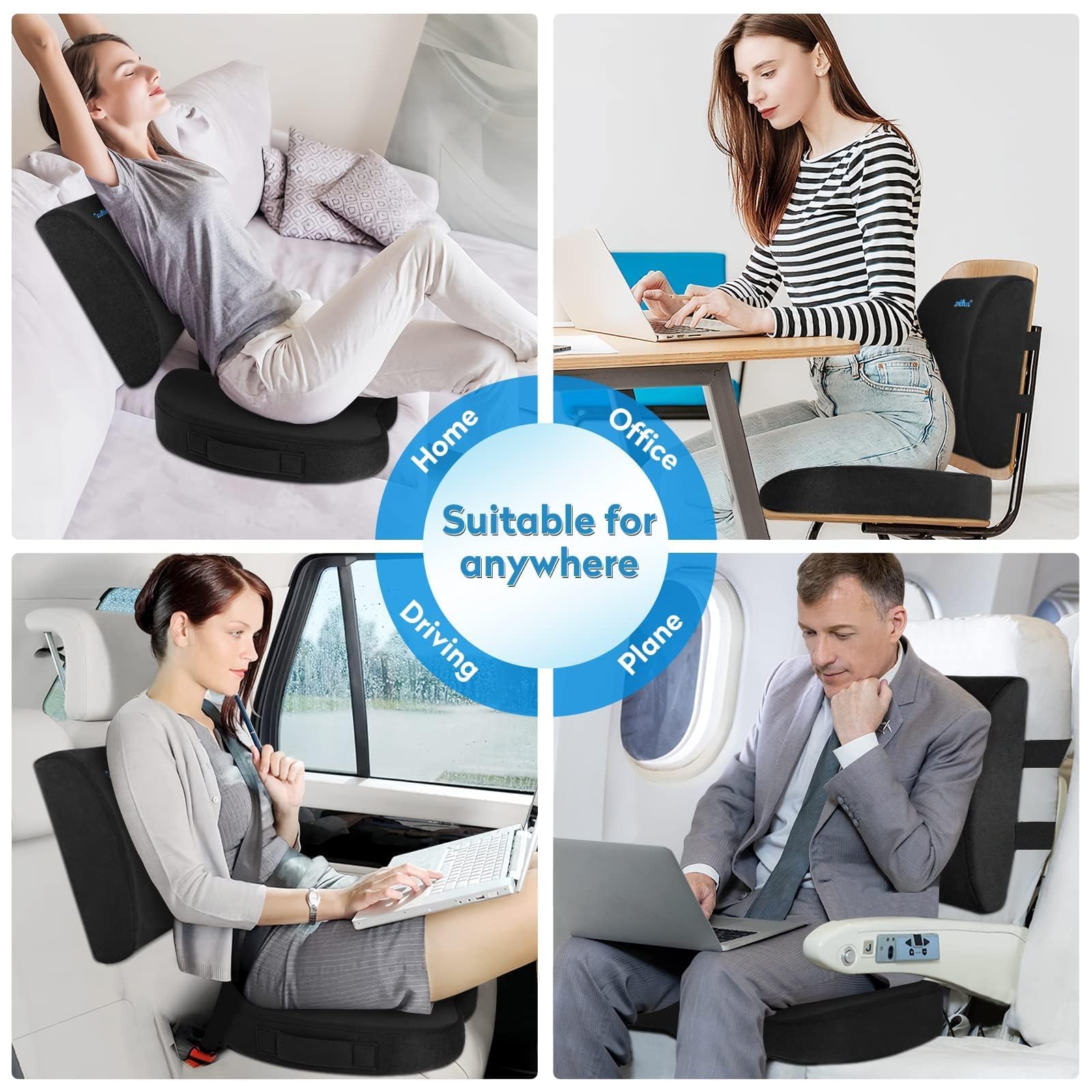 CloudBliss Seat Cushion,Office Chair Cushion,Car Seat Cushions,Lumbar Support Pillow for Office Chair,Back Support Memory Foam Pillow Coccyx Cushions for Tailbone Pain,Sciatica Back Pain Relief Black - Medaid International