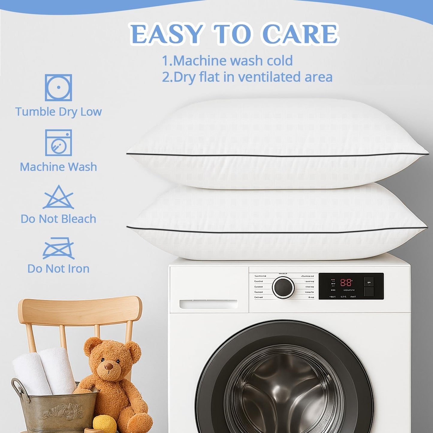 JOLLYVOGUE Queen Size Bed Pillow 1-Pack?Single Pillow for Sleeping, Breathable and Supportive with Down Alternative Fill, Hotel Collection Pillow for Side, Back, and Stomach Sleepers - Medaid International