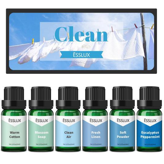 Clean Fragrance Oil, ESSLUX Essential Scented Oils for Diffuser for Home, Premium Soap Candle Making Scents, Aromatherapy Oils Collection for Laundry, Humidifiers, Fresh Scents for Spring Summer - Medaid International