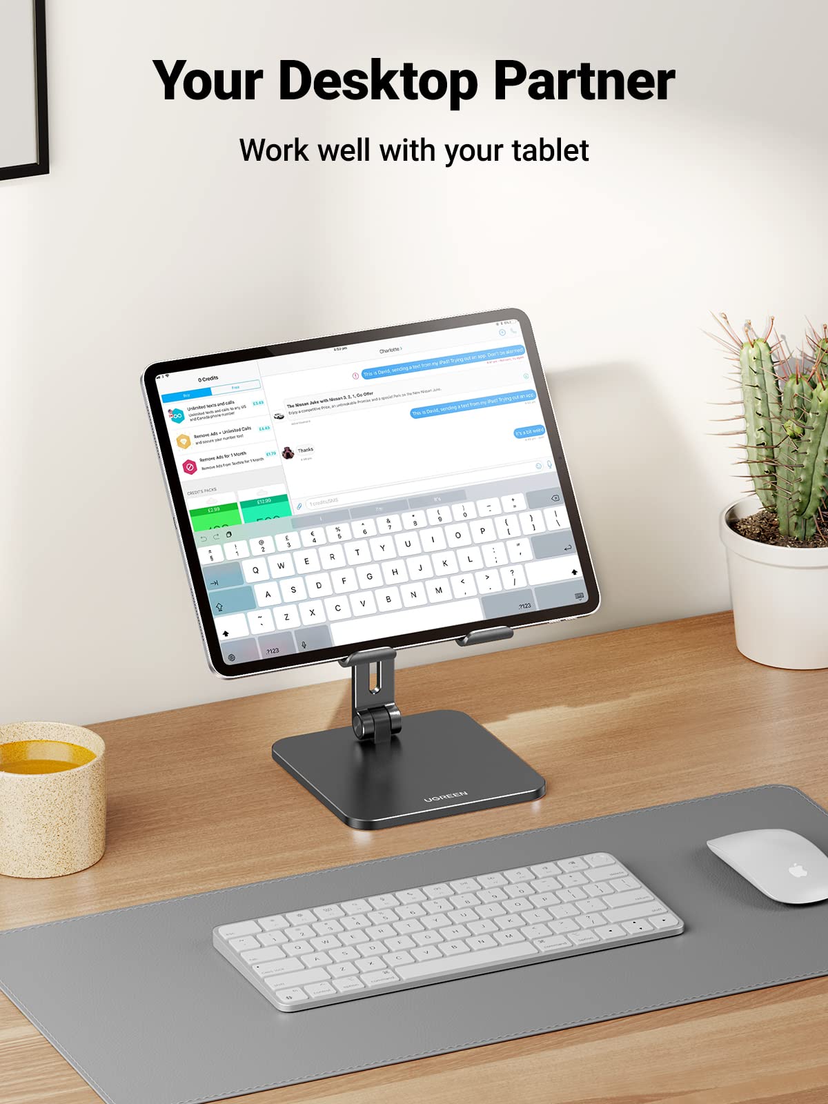UGREEN Tablet Stand Compatible for iPad Desk Stand Holder Adjustable Aluminum Thicker Base Compatible with iPad Pro Air Mini 13 12.9 11 Inch Home Office Desk Accessories Black - Medaid International