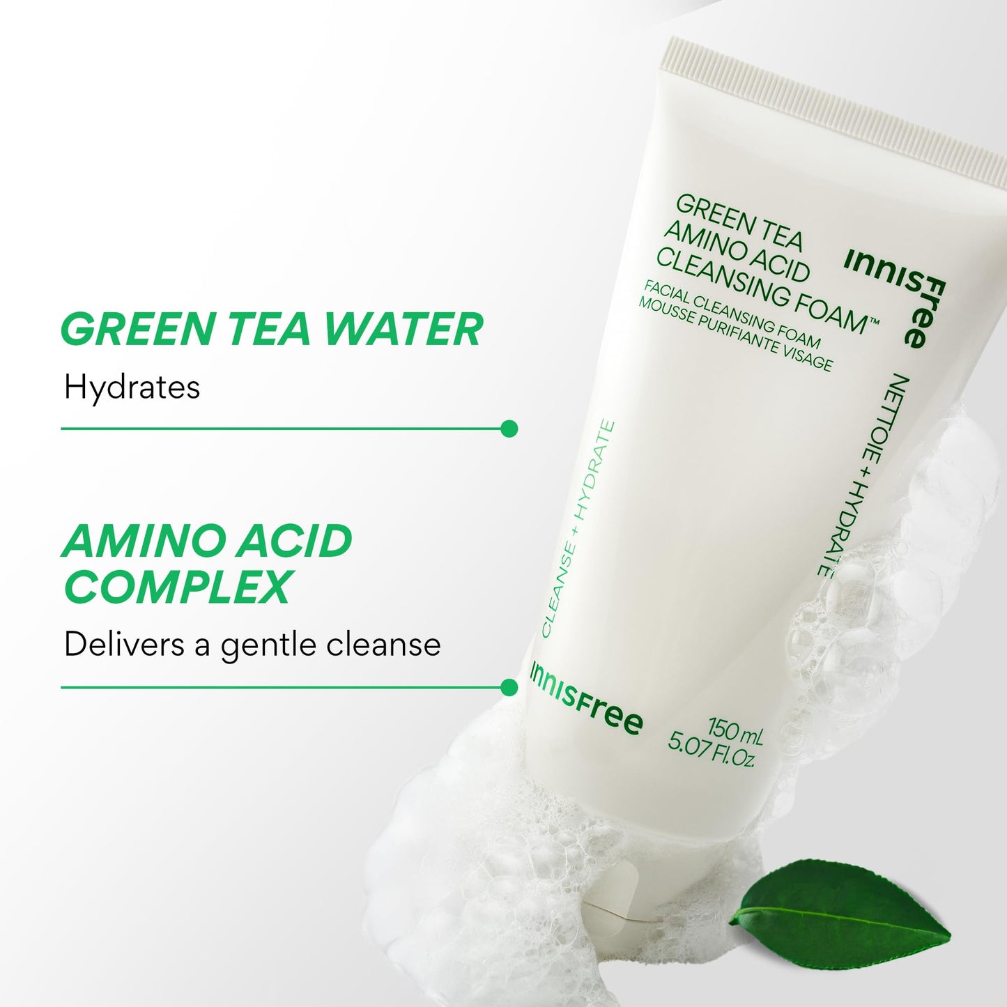 innisfree Green Tea Amino Acid Cleansing Foam, Sulfate-Free Hydrating Korean Face Wash, Gentle Lather, pH-Balanced Skincare - Medaid International