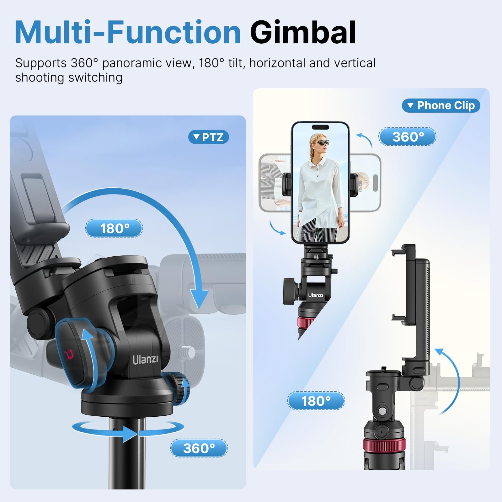 ULANZI MT-78 Extendable Phone Tripod, metal 72.83" Selfie Stick Camera Tripod Stand with 2 in 1 Phone Clip, 360° Ball Head Camera Tripod with cold shoe for iPhone 17 Sony Canon, Lightweight for Travel - Medaid International