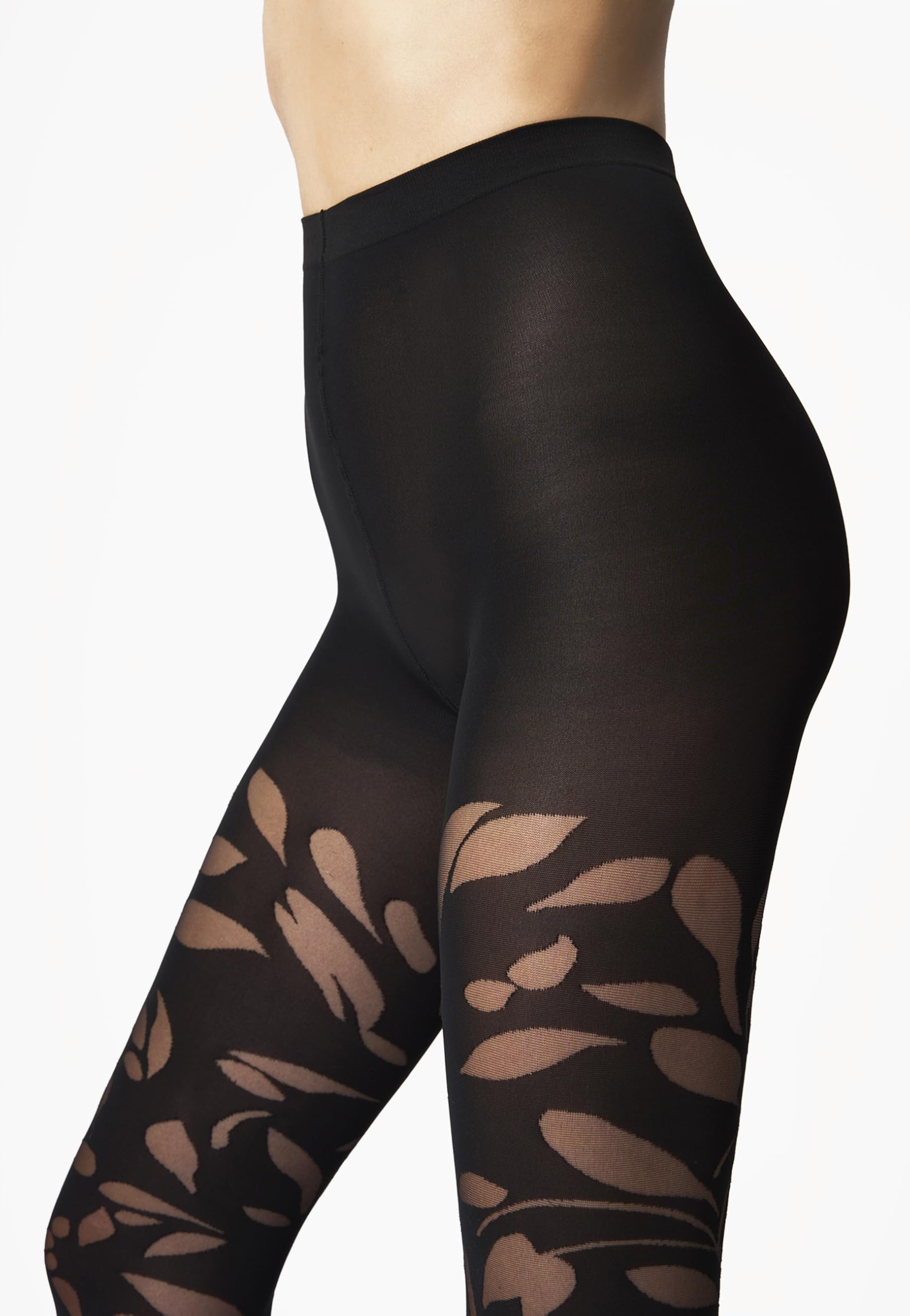 Wolford Floral Tights for Women 40 Den Sheer-Opaque Pantyhose Ornamental Stay-Up Effect Floral Pattern Matt Finish Black/Black Small - Medaid International