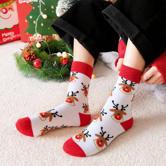One Pair Christmas Socks Unisex Holiday Knit Style Warm Cozy Sock Accessory Daily Wear Festive Outfits(White Reindeer) - Medaid International