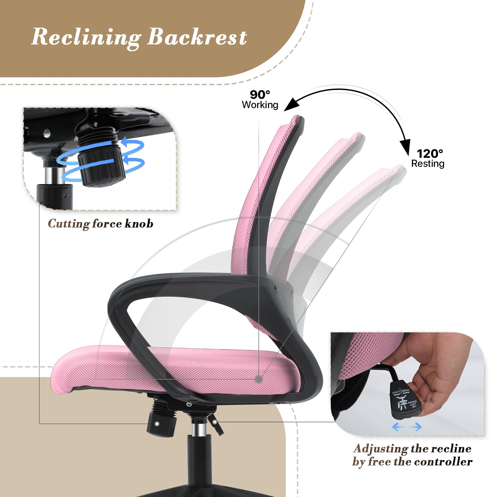 Athena Collection Computer Office Chair, Ergonomic Desk Chair with Rolling Wheels, Mesh Back Support and Height Adjustable, Small and Comfy for Home Office, Study, Pink - Medaid International