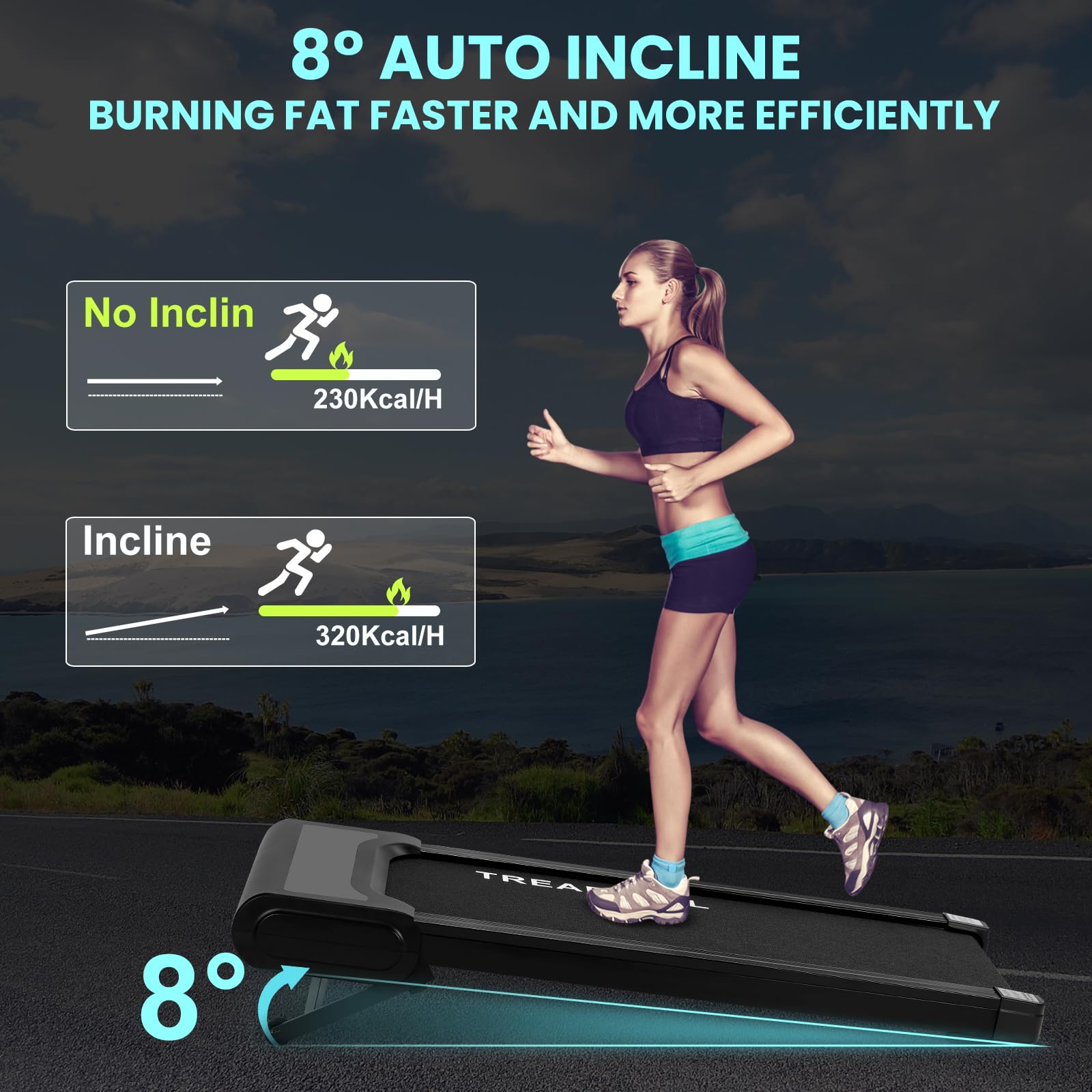 Walking Pad Treadmill with Auto Incline, Under Desk Treadmills, 2 in 1 Portable Walking Treadmill for Walking Running, 2.5HP Low Noise Treadmill with Remote Control and LED Display, Black - Medaid International