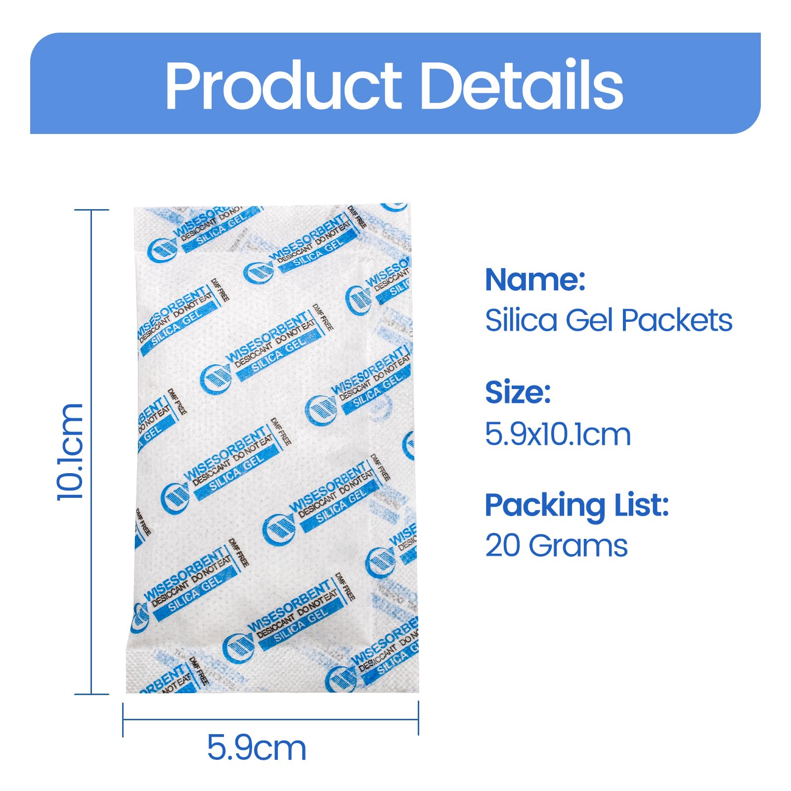 Wisesorb Silica Gel Packets, 20 Gram 15 Packs Dessicant Packets for Storage, Pure and Safe Silica Gel Desiccant Packs, Humidity Packs - Medaid International