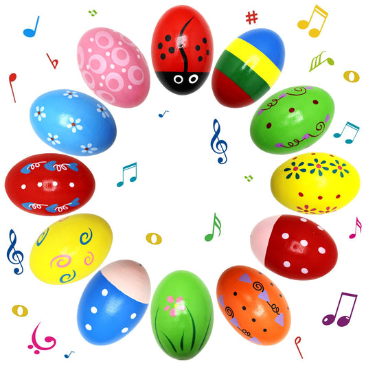 12 Pack Wooden Musical Eggs Shakers Maracas for Baby Kids Percussion Instrument Early Learning Toys, Easter Stocking Stuffers - Medaid International