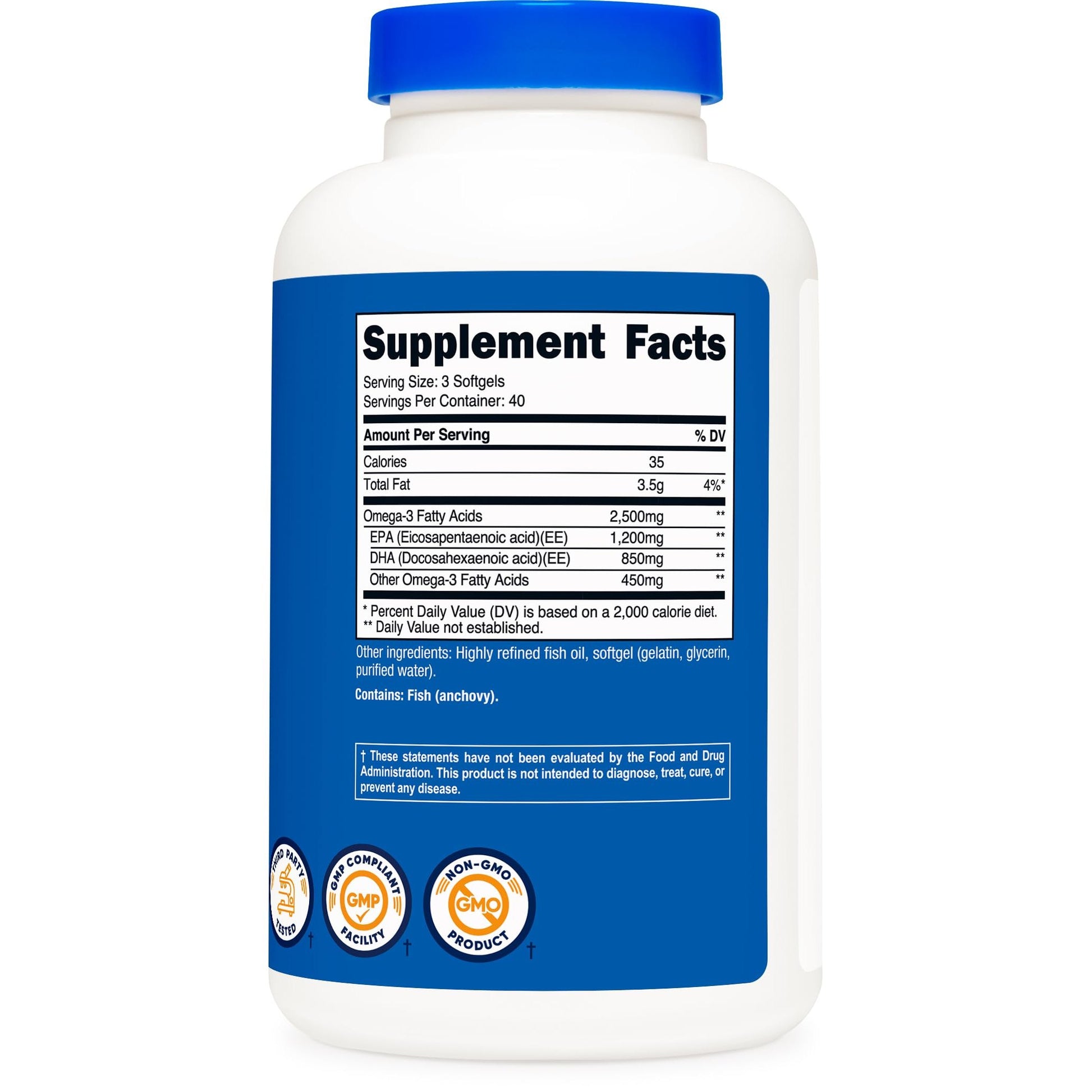 Nutricost Omega 3 Fish Oil - 2500MG, 120 Softgels (40 Serv) - Fish Oil, Wild Caught! 1200mg EPA 850mg DHA - Non-GMO, Gluten Free - Medaid International