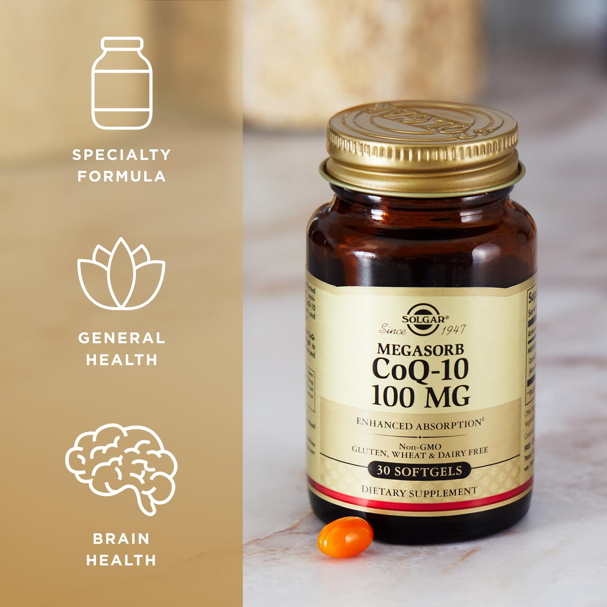 Solgar Megasorb CoQ-10 100 mg - 30 Softgels - Enhanced Absorption - Non-GMO, Gluten Free, Dairy Free - 30 Servings - Medaid International