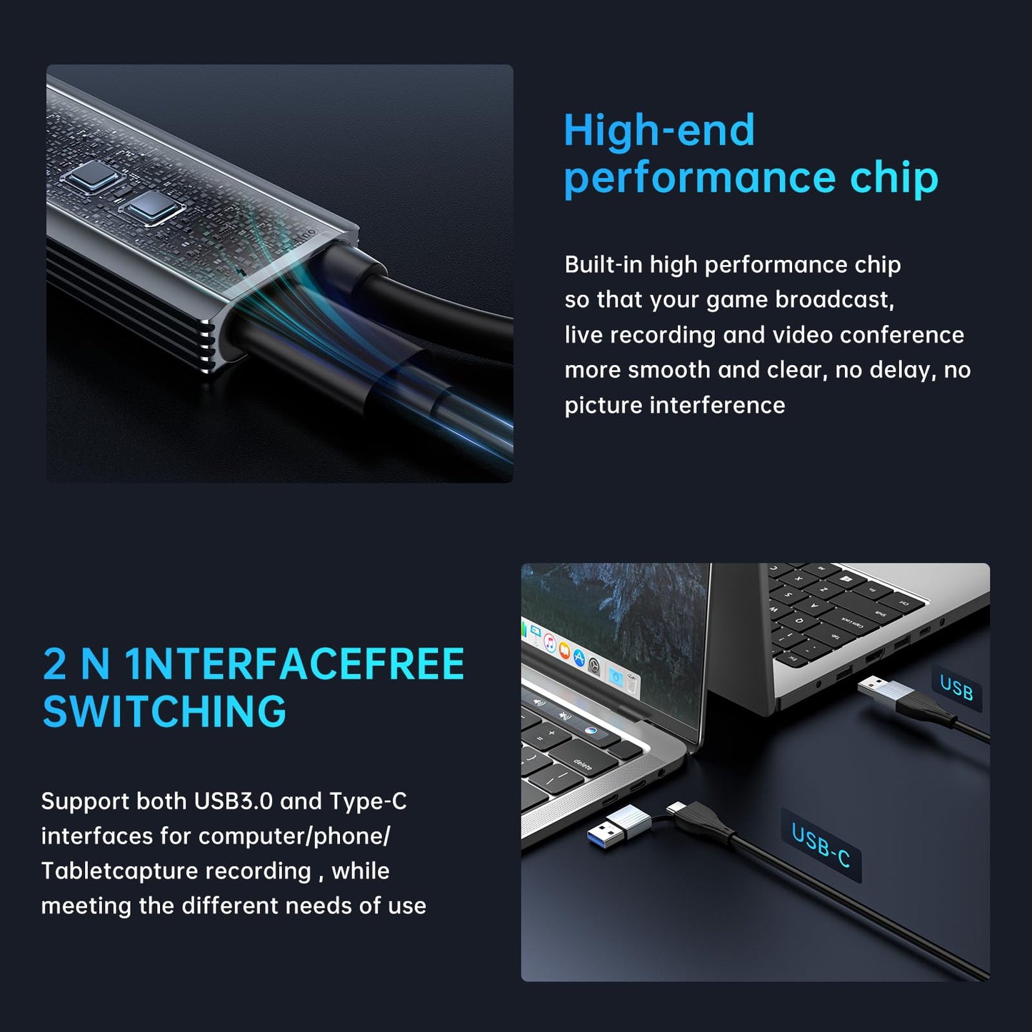 XIIXMASK USB 3.0 Video Capture Card with 100W PD - HDMI to USB/USB-C Capture Card 1440P 30fps & 1080P 60fps Video Capture Device for Streaming, Game Recording, Compatible for Quest 3, Switch, PS4/PS5 - Medaid International