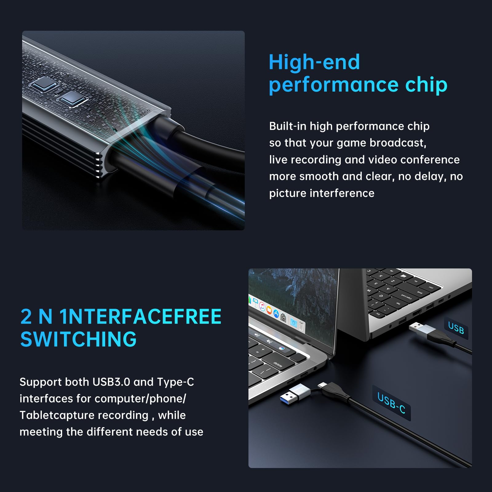 XIIXMASK USB 3.0 Video Capture Card with 100W PD - HDMI to USB/USB-C Capture Card 1440P 30fps & 1080P 60fps Video Capture Device for Streaming, Game Recording, Compatible for Quest 3, Switch, PS4/PS5 - Medaid International