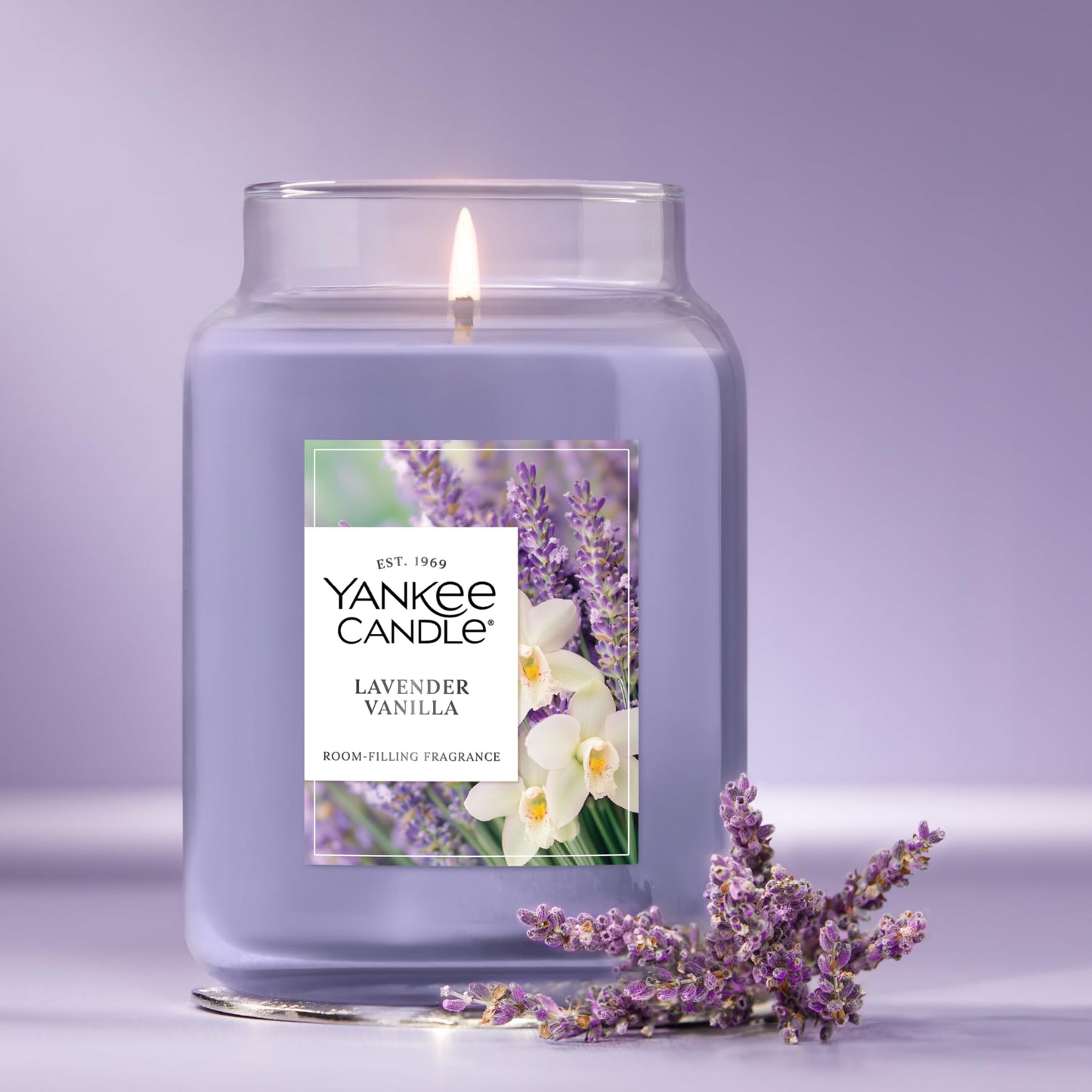 Yankee Candle Lavender Vanilla Scented Candle, 22oz Large Jar with up to 150 Hour Burn Time, Giftable - Medaid International