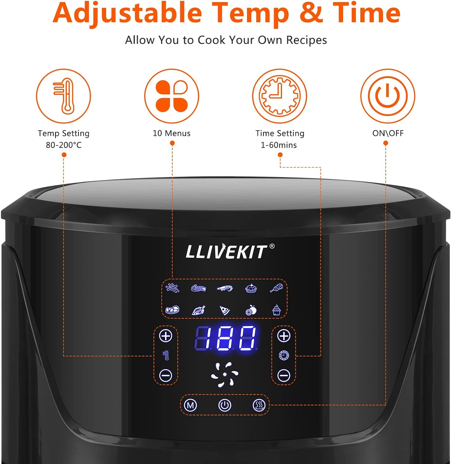 5L Air Fryer + LED Touch Screen, 1400W - Medaid International