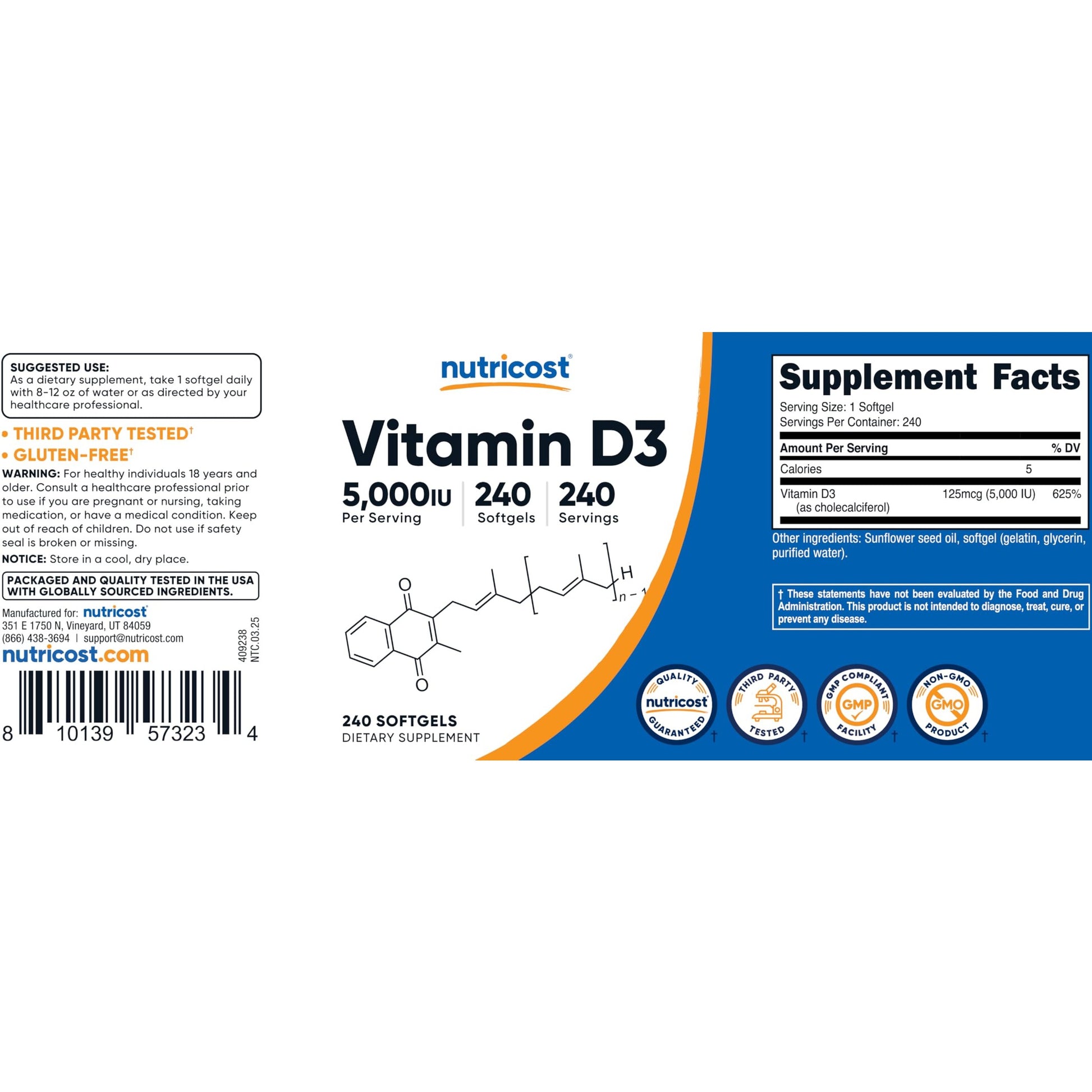 Nutricost Vitamin D3 5,000 IU (125mcg), 240 Softgels - Non-GMO and Gluten Free Vitamin D - Medaid International