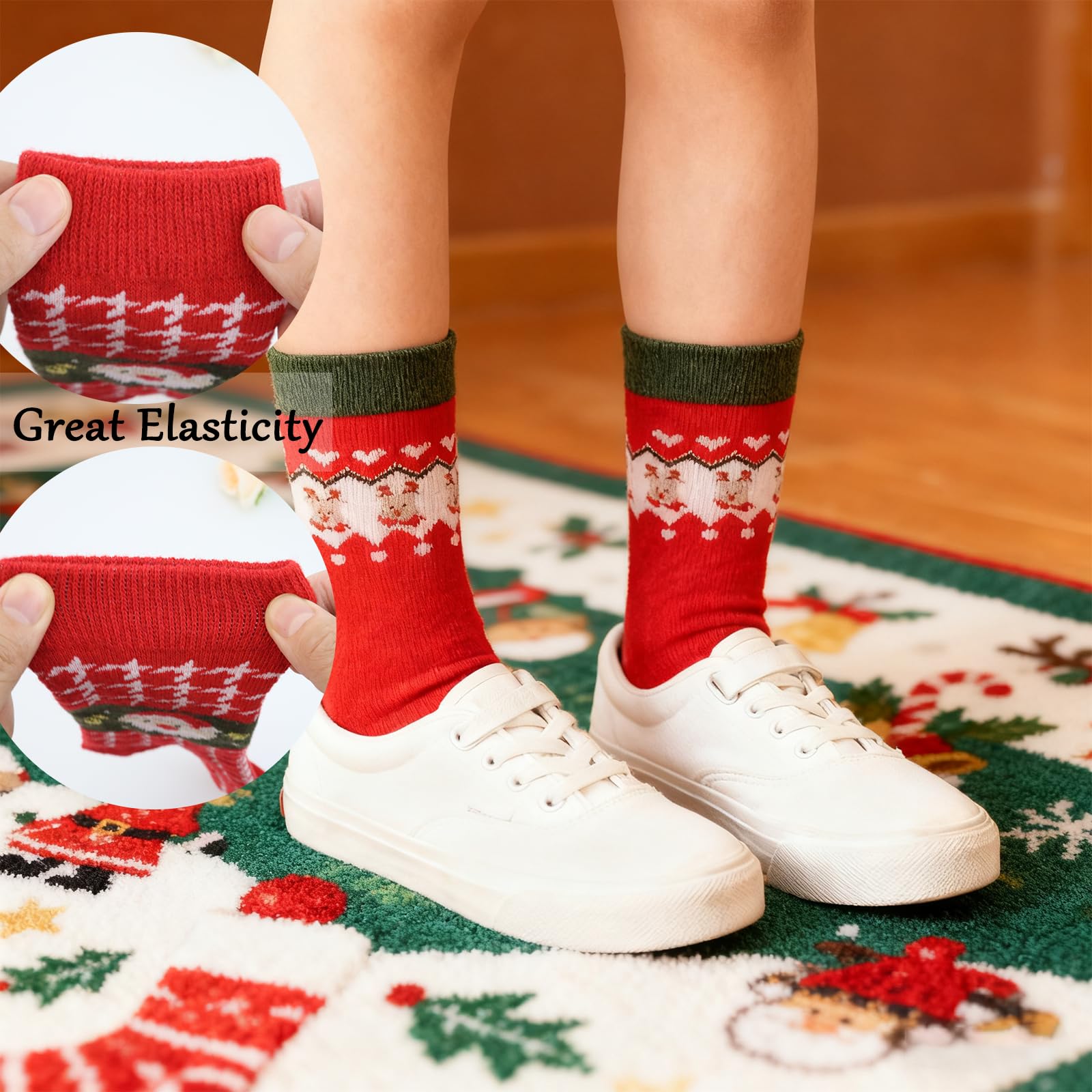 Chanseen 4 Pairs Women's Christmas Crew Socks Red Socks with Snowflakes, Santa, Reindeer, Tree Patterns for Xmas Winter Holiday - Medaid International