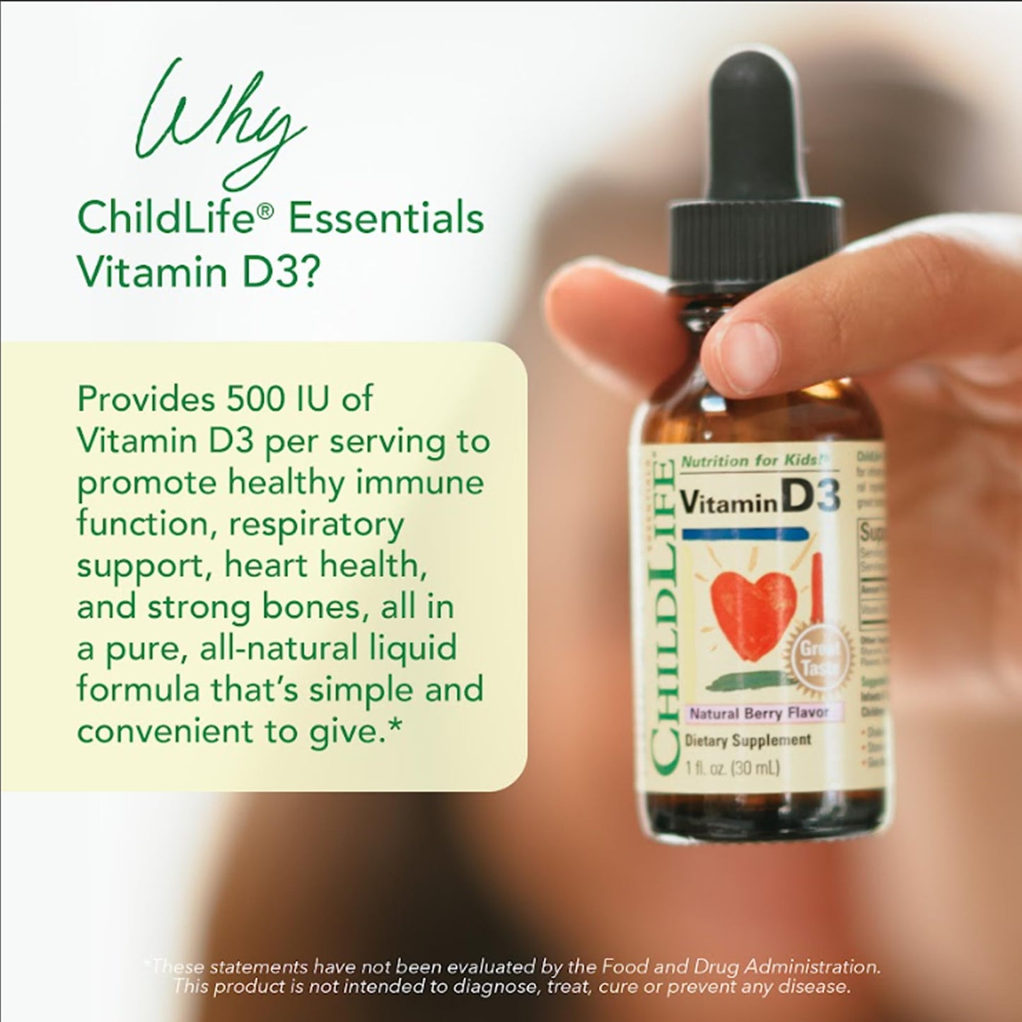 CHILDLIFE ESSENTIALS Vitamin D3 Drops for Kids, Children, & Toddlers - Liquid Vitamin D Drops, 500 IU per Drop, Immune & Bone Health Support, Natural Berry - 1 Fl Oz (Pack of 1) - Medaid International