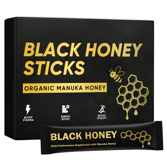 Black Honey Sticks Natural Energy & Vitality Packs – Raw Organic Honey with Maca, Ginseng & Black Ginger Extracts, Travel-Size Sachets, Male Wellness & Daily Support (Box of 10) - Medaid International