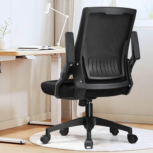 GTRACING Ergonomic Office Chair with Flip-up Armrests Executive Computer Chair for Home Office, Breathable Mesh & Adaptive Lumbar Support, Black - Medaid International