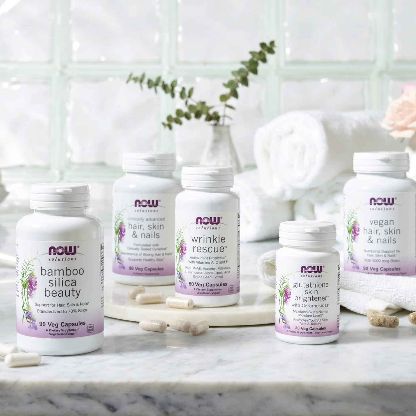 NOW Foods Solutions, Bamboo Silica Beauty, Support for Hair, Skin & Nails, Standardized to 70% Silica, 90 Veg Capsules - Medaid International