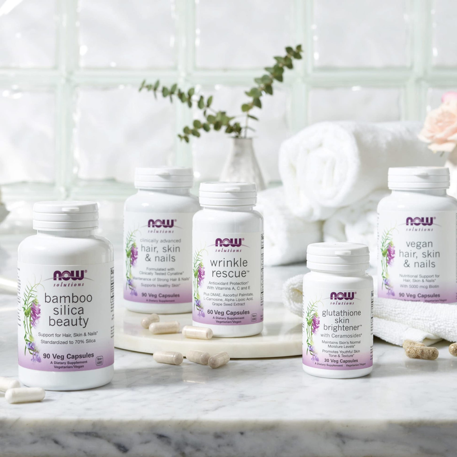 NOW Foods Solutions, Bamboo Silica Beauty, Support for Hair, Skin & Nails, Standardized to 70% Silica, 90 Veg Capsules - Medaid International