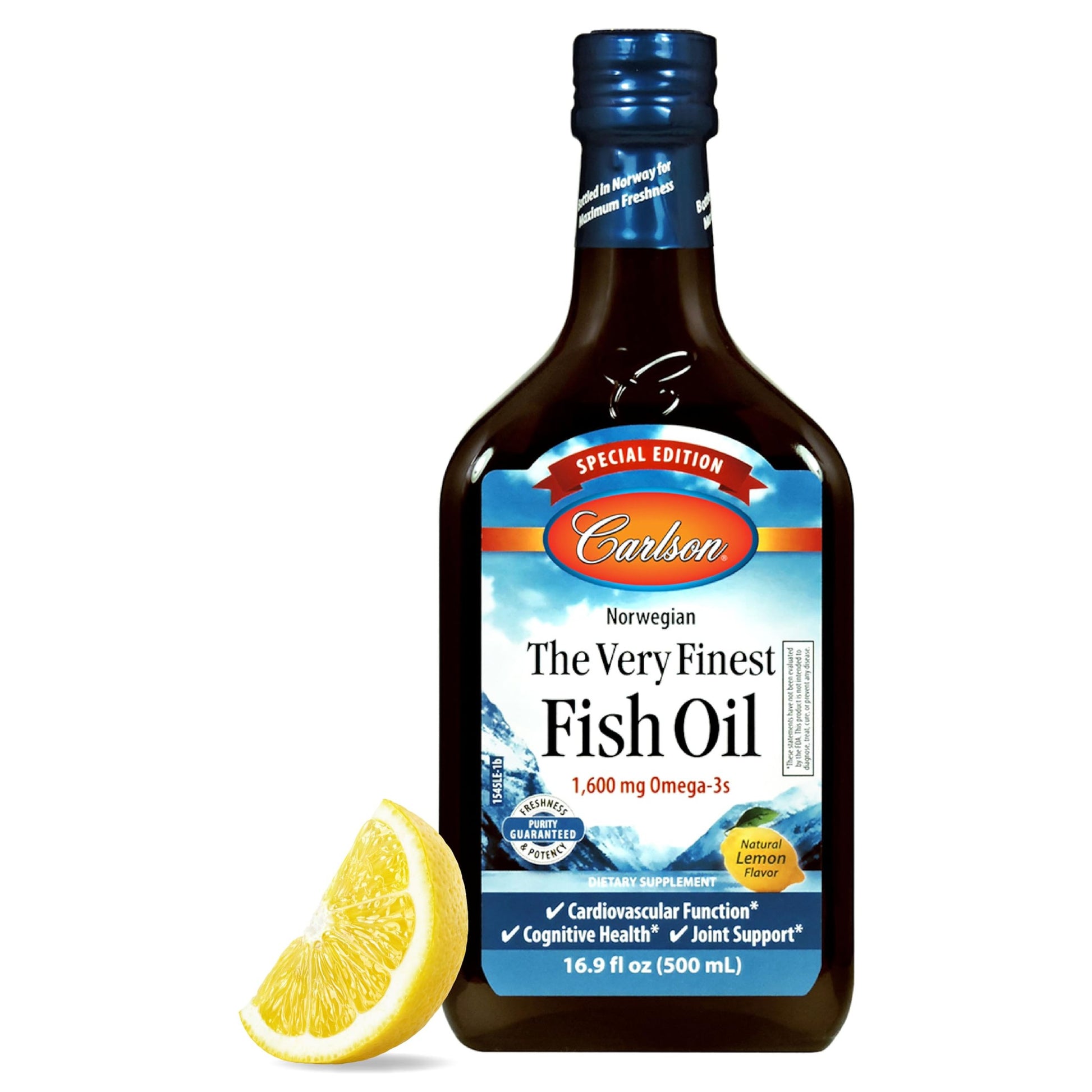 Carlson - The Very Finest Fish Oil, Special Edition, 1600 mg Omega-3s, Liquid Supplement, Norwegian Fish Oil, Wild-Caught, Sustainably Sourced Liquid, Lemon, 500 mL (16.9 Fl Oz) - Medaid International