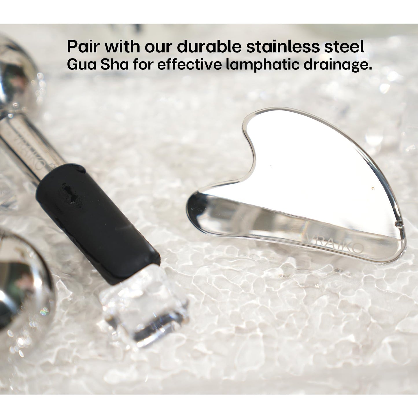 VRAIKO ICE Globes for Facials & Gua Sha Set, Gua Sha Facial Tools and Cryo Sticks with Unbreakable Steel, Face Massager Cooling Rollers for Dark Circles, Puffiness and Lymphatic Drainage (Black) - Medaid International