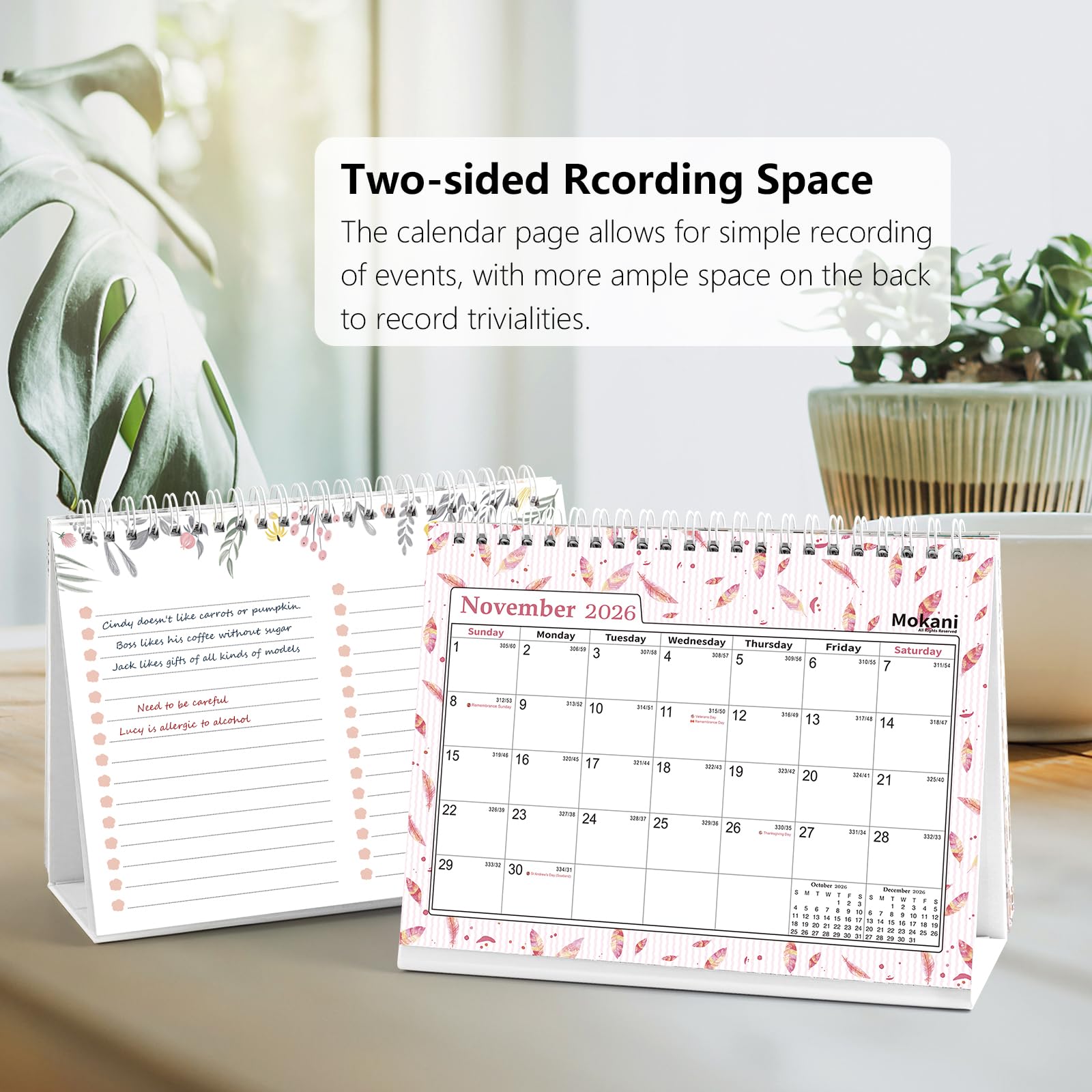 Small Desk Calendar 2026-2027, Mokani Standing Desktop Calendar (Jan.2026-Jun.2027), Academic Flip Calender with Stickers & US Holidays Marked (8"x6") - Medaid International