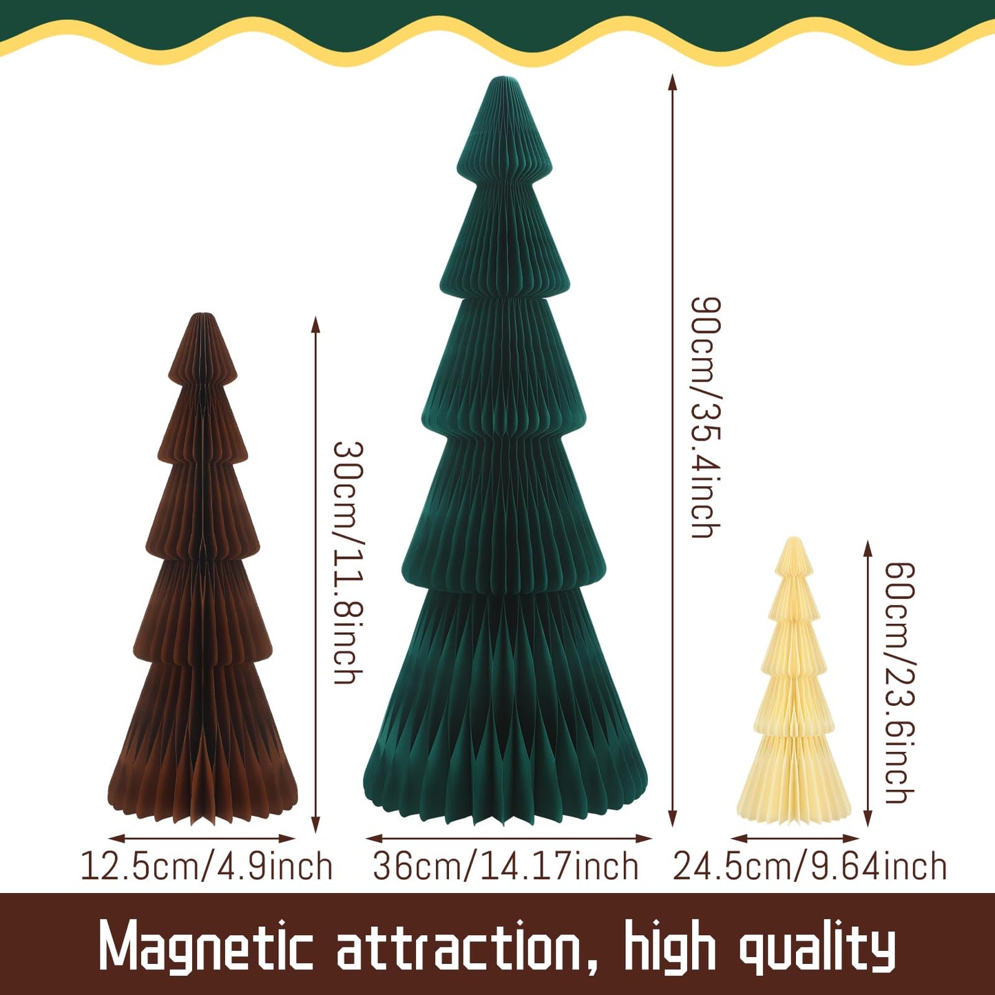 Fullhawl 3ft 2ft 1ft Large Christmas Paper Trees Honeycomb Christmas Trees 3D Green Honeycomb Xmas Paper Table Ornament Folding Tree with Magnet for Xmas Decoration Party - Medaid International