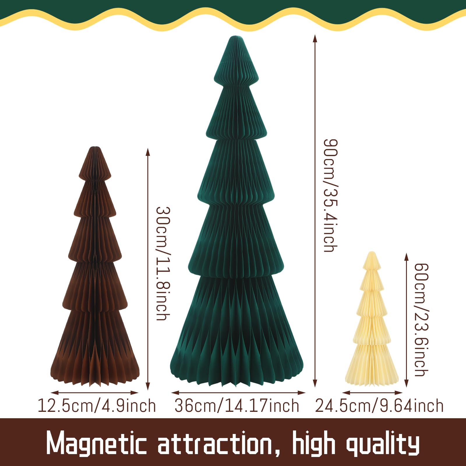 Fullhawl 3ft 2ft 1ft Large Christmas Paper Trees Honeycomb Christmas Trees 3D Green Honeycomb Xmas Paper Table Ornament Folding Tree with Magnet for Xmas Decoration Party - Medaid International