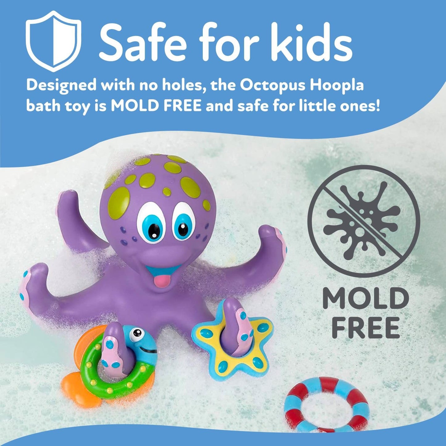 Nuby Floating Octopus Toy with 3 Hoopla Rings - Baby Bath Toy for Boys and Girls - 18+ Months - Purple (Pack of 1) - Medaid International