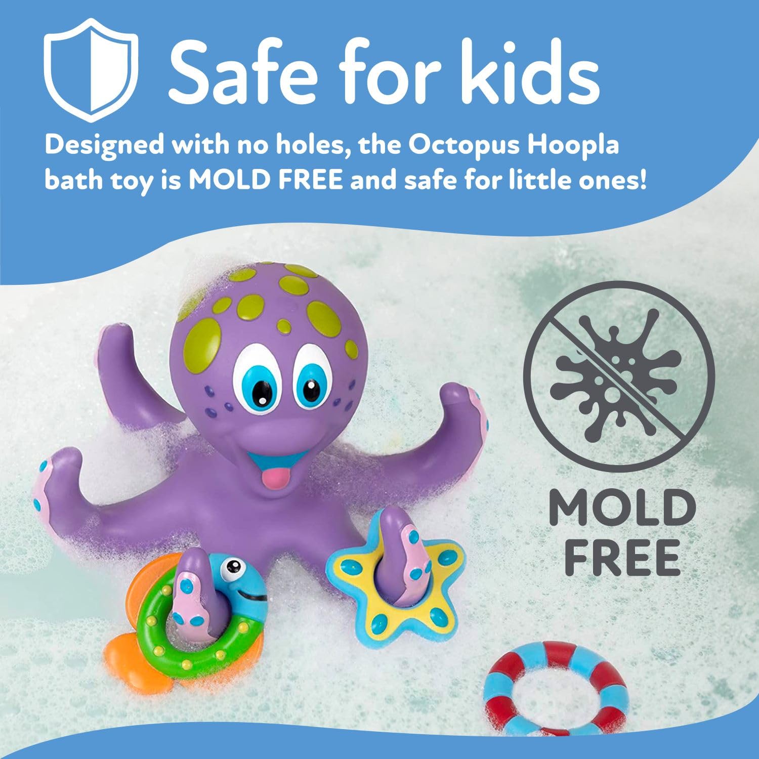 Nuby Floating Octopus Toy with 3 Hoopla Rings - Baby Bath Toy for Boys and Girls - 18+ Months - Purple (Pack of 1) - Medaid International