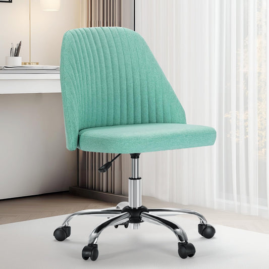 Sweetcrispy Armless Office Chair, Modern Fabric Home Office Desk Chairs with Wheels Adjustable Swivel Task Computer Vanity Seat for Small Spaces - Medaid International