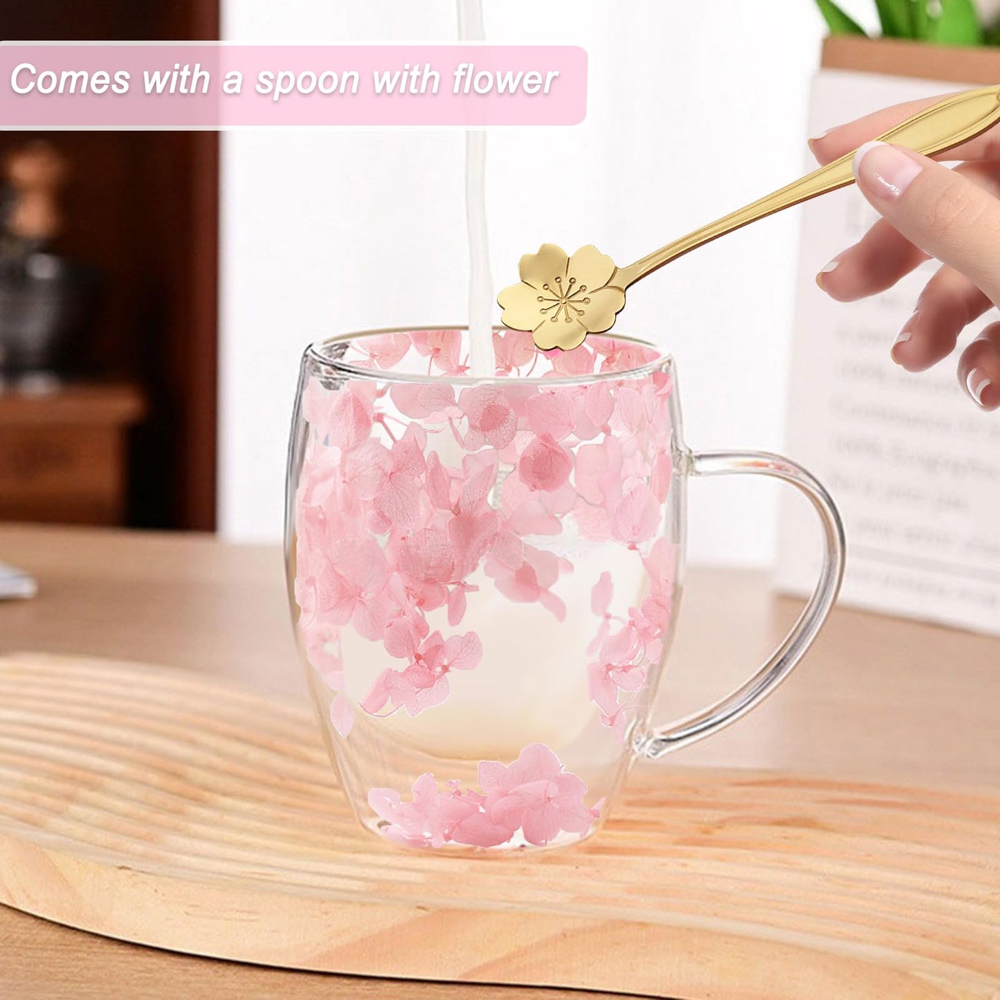 Gifts for Women Dried Flowers Double Wall Glass Coffee Mugs Cute Glass Tea Cups with Handles Autumn Mug Christmas Birthday Gifts for Best Friend Teacher Mum Gift New Home Gift Ideas Home Decor - Medaid International